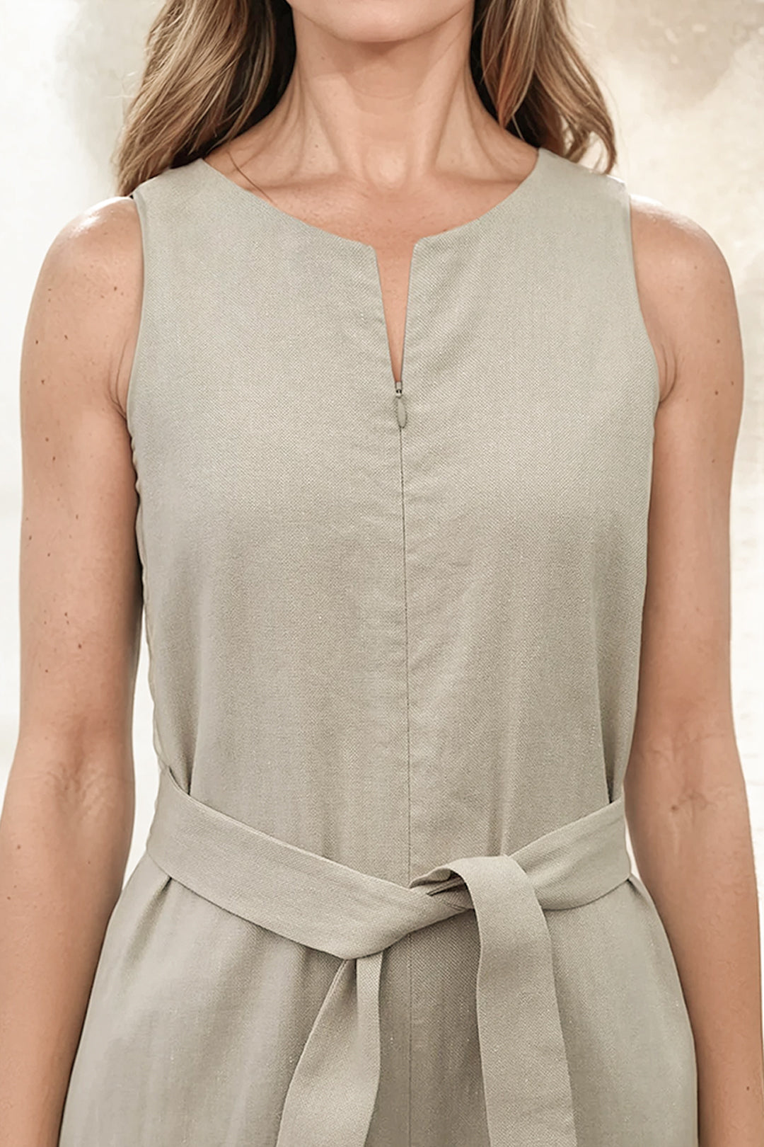 WIDE LEG SLEEVELESS JUMPSUIT IN LINEN-COTTON STRETCH