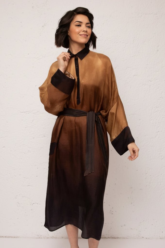 KONA KAFTAN IN SILK TWILL GOLDEN HOUR - Jarbo