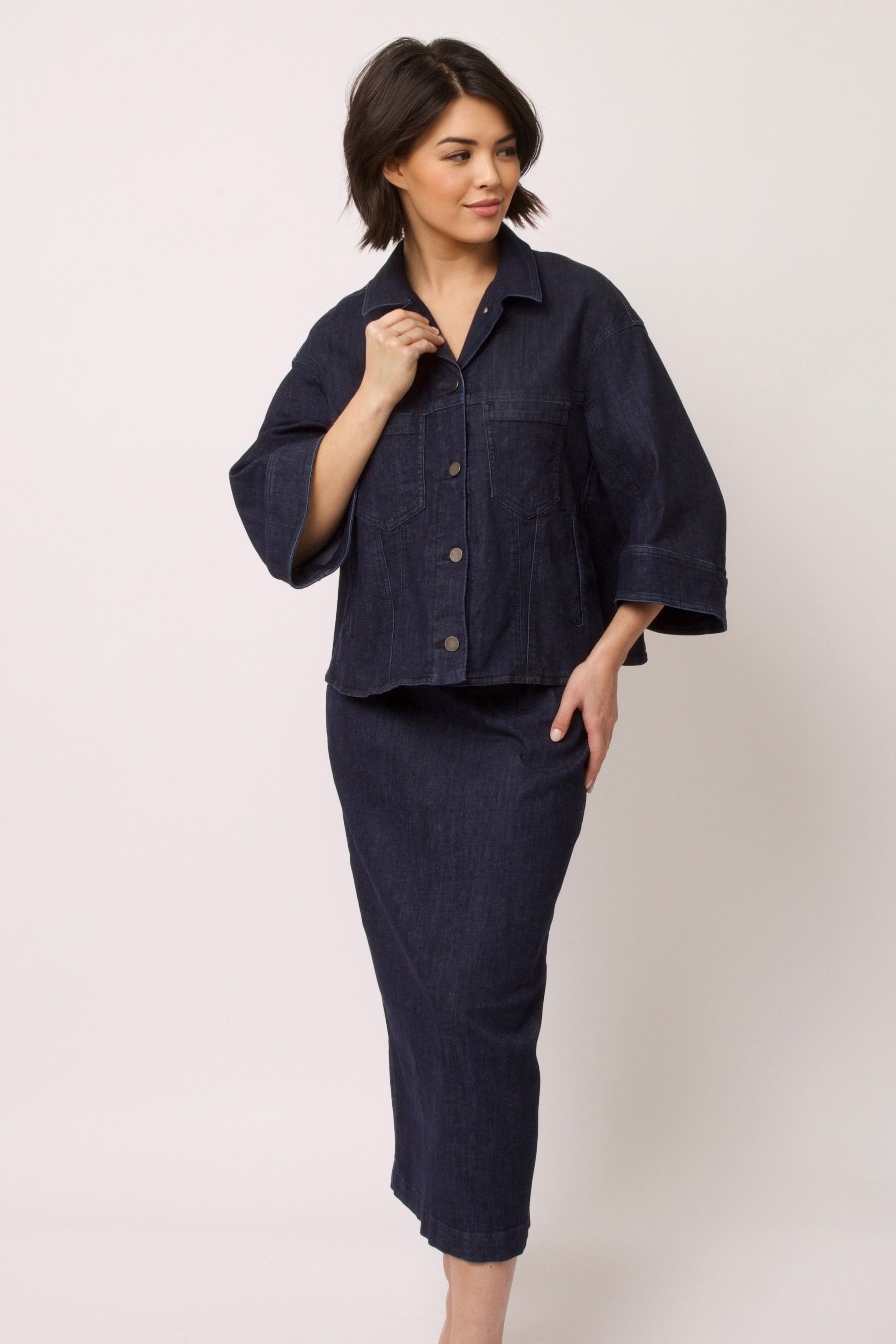LAUREN PENCIL SKIRT IN ORGANIC ITALIAN DENIM STRETCH - Jarbo