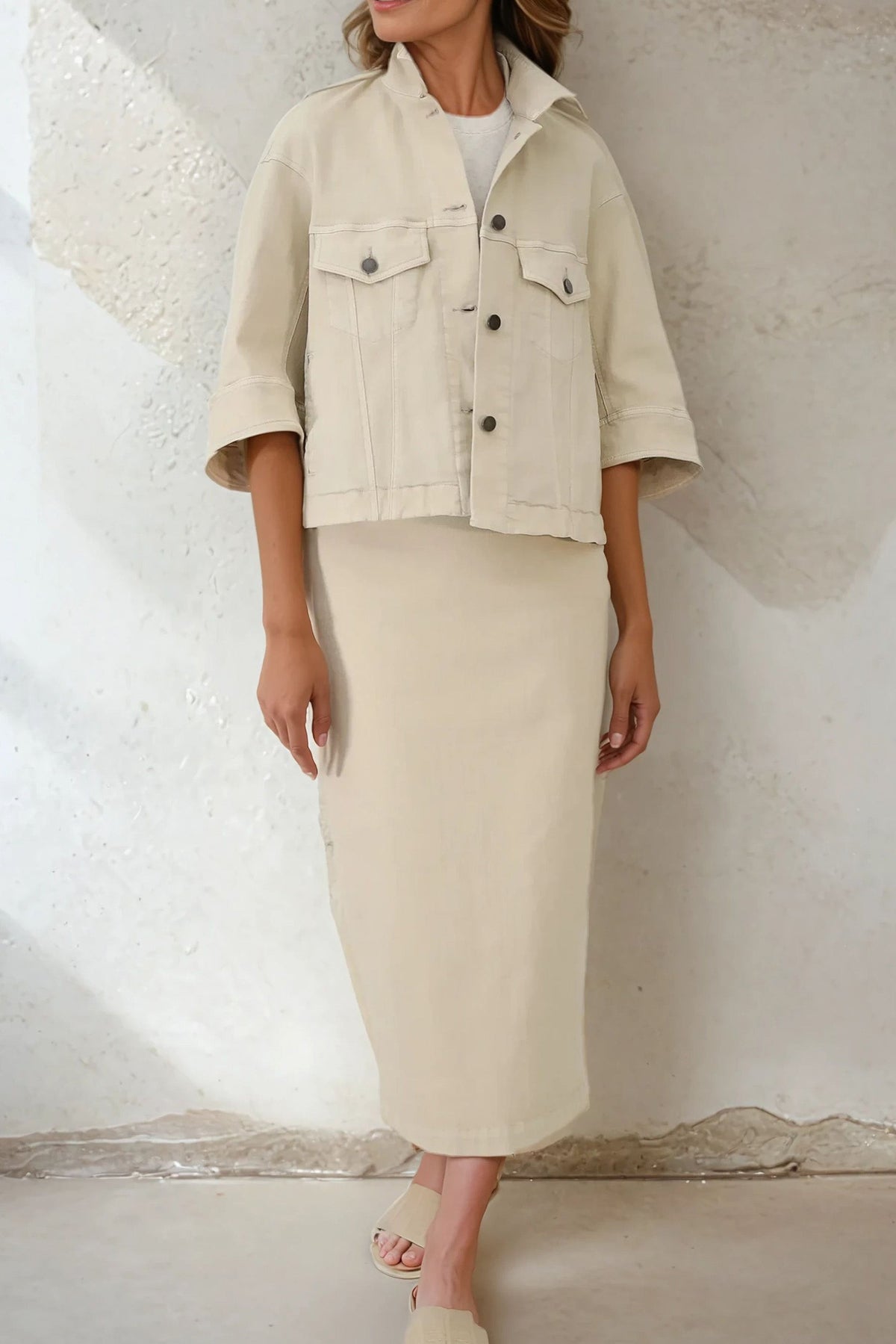LAUREN SKIRT IN GARMENT - DYED ITALIAN STRETCH DENIM - Jarbo