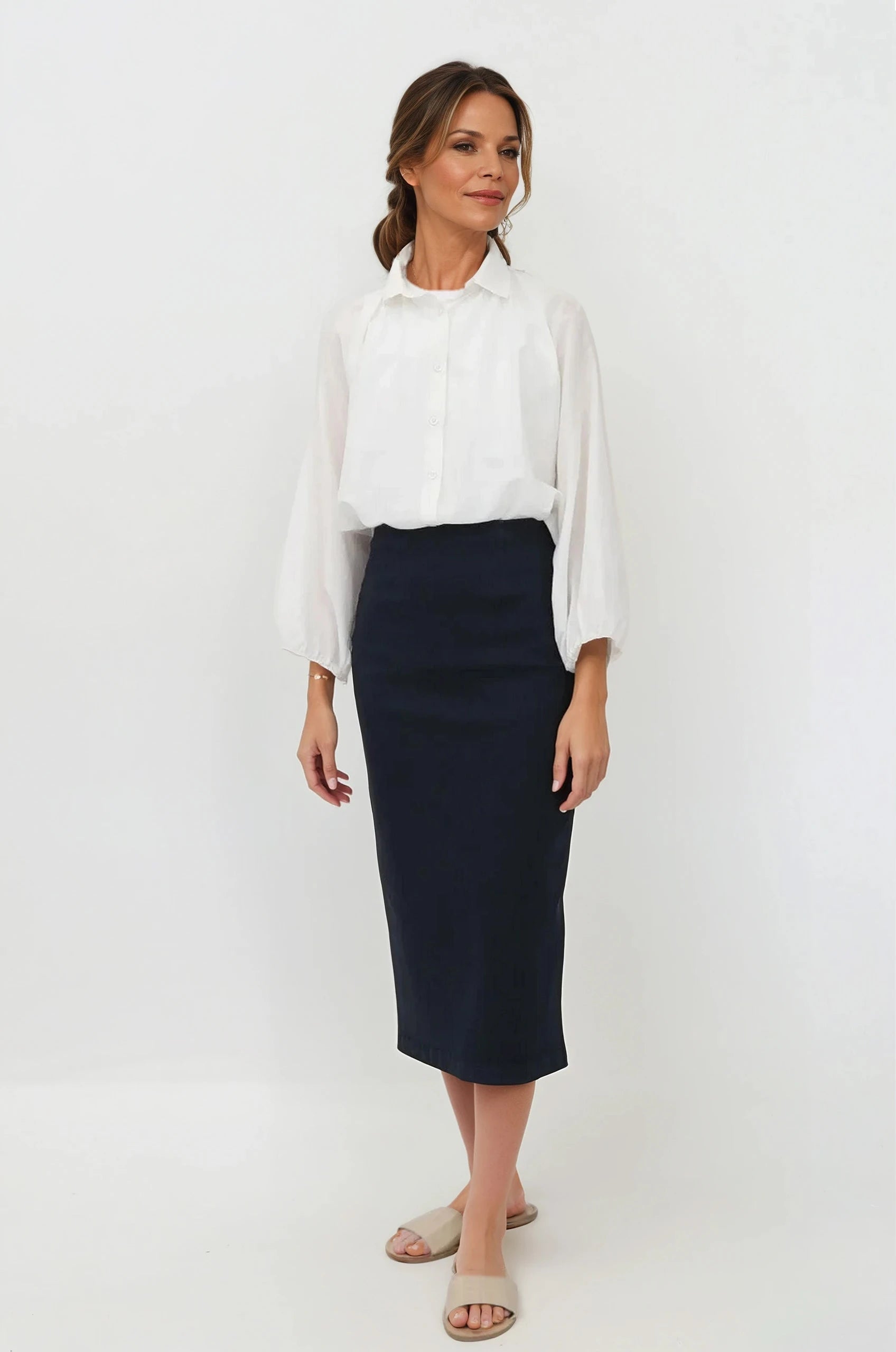 LAUREN SKIRT IN GARMENT - DYED ITALIAN STRETCH DENIM - Jarbo