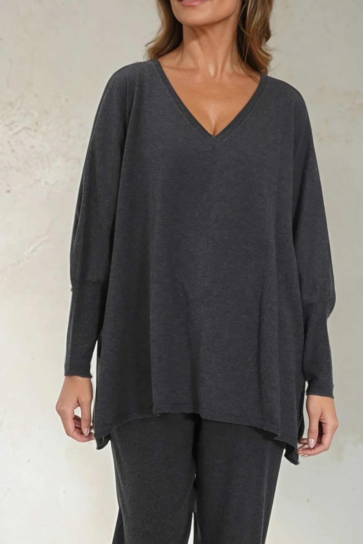 LENA LONG SLEEVE V - NECK PONCHO IN PIMA COTTON KNIT - Jarbo