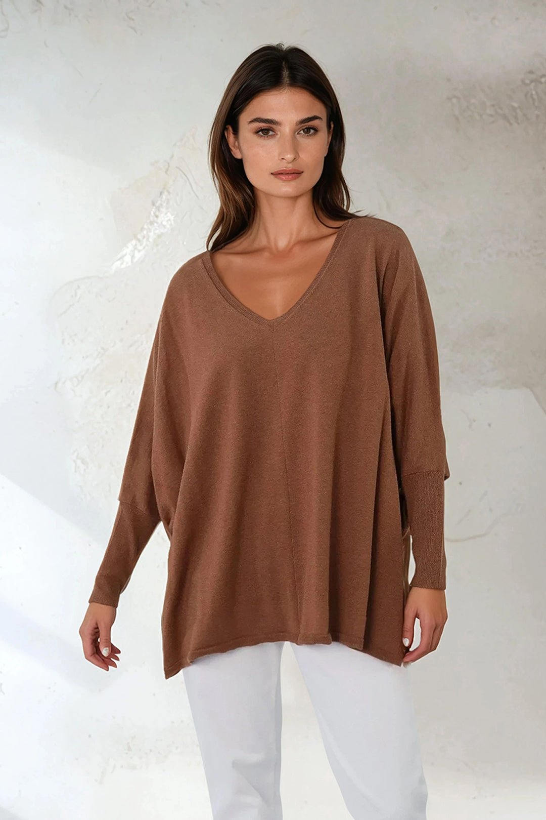 LENA LONG SLEEVE V - NECK PONCHO IN PIMA COTTON KNIT - Jarbo
