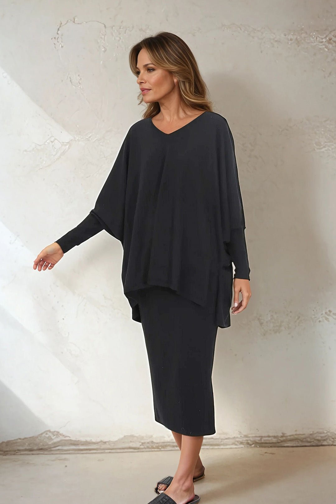 LENA LONG SLEEVE V - NECK PONCHO IN PIMA COTTON KNIT - Jarbo