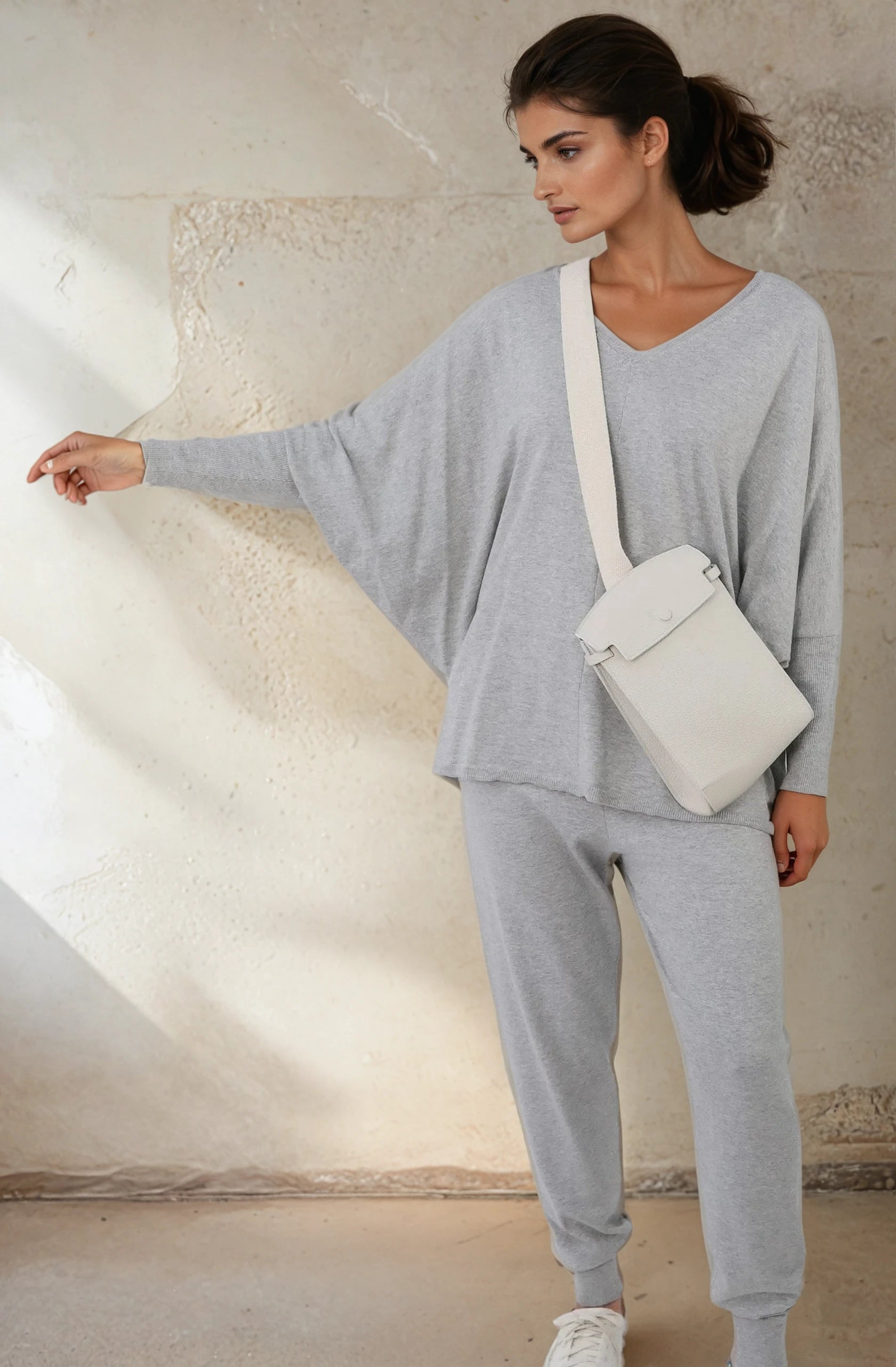 LENA LONG SLEEVE V - NECK PONCHO IN PIMA COTTON KNIT - Jarbo