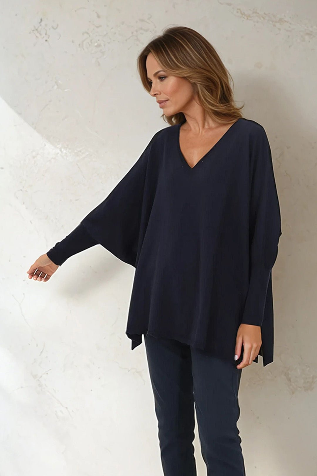 LENA LONG SLEEVE V - NECK PONCHO IN PIMA COTTON KNIT - Jarbo