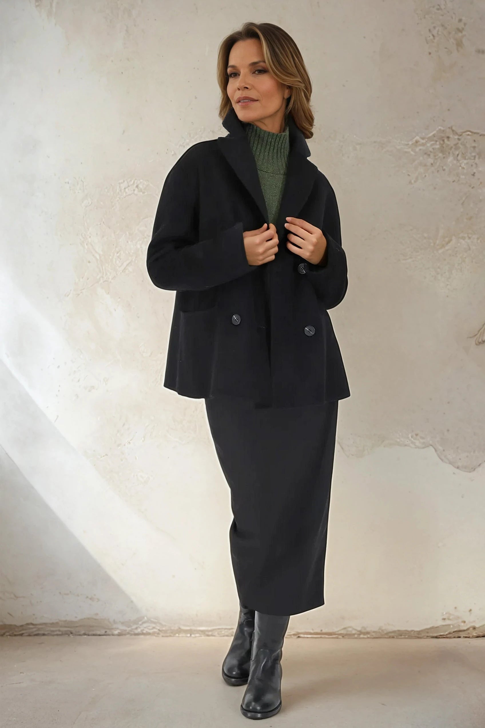 LILA LONG PENCIL SKIRT IN ITALIAN TECHNICAL STRETCH BLACK - Jarbo