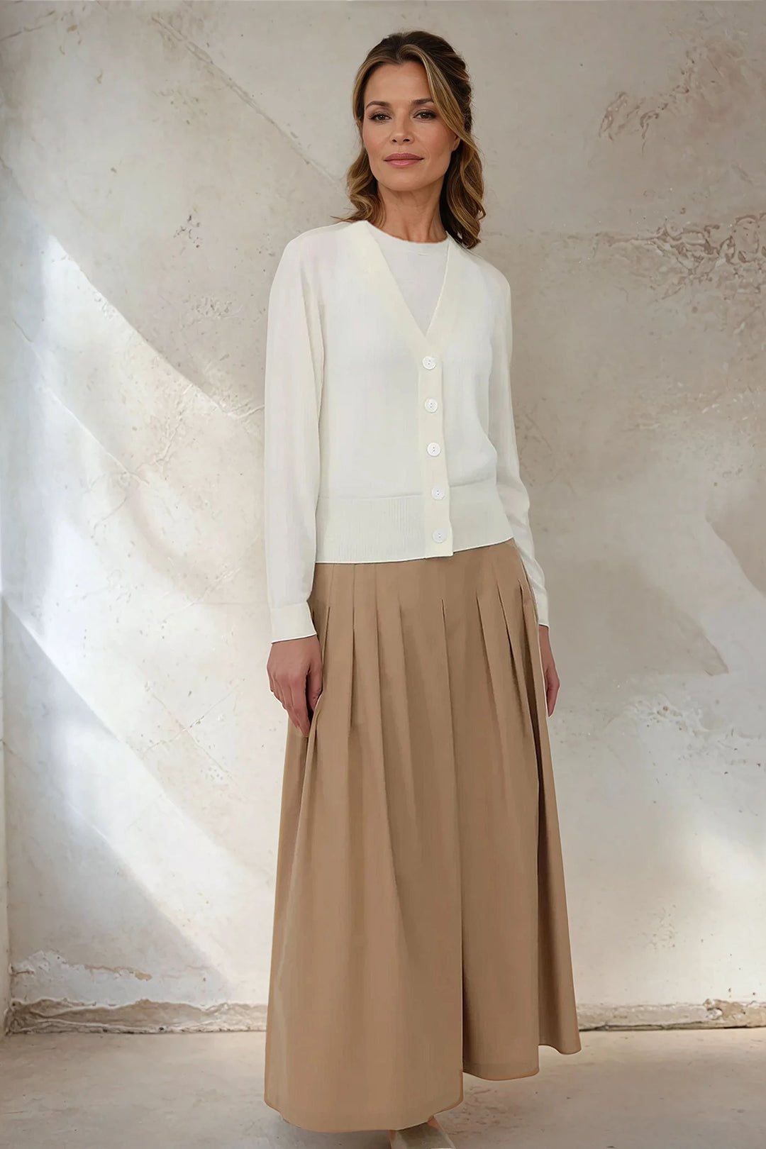 LILOU PLEATED SKIRT IN ITALIAN POPLIN STRETCH - Jarbo