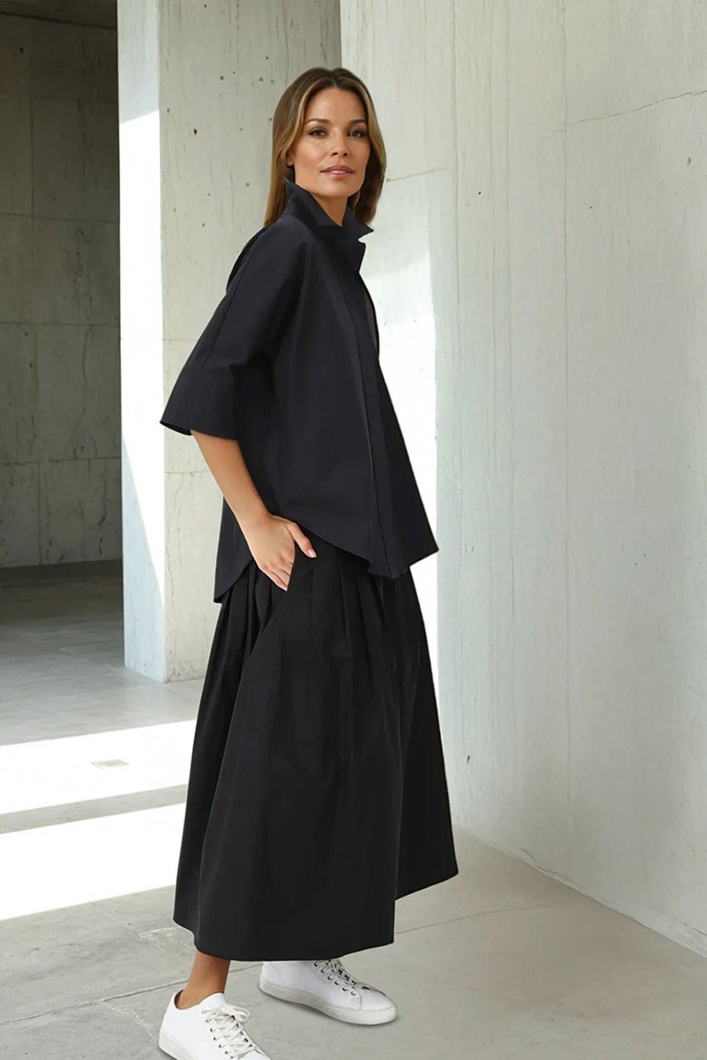 LILOU PLEATED SKIRT IN ITALIAN POPLIN STRETCH - Jarbo