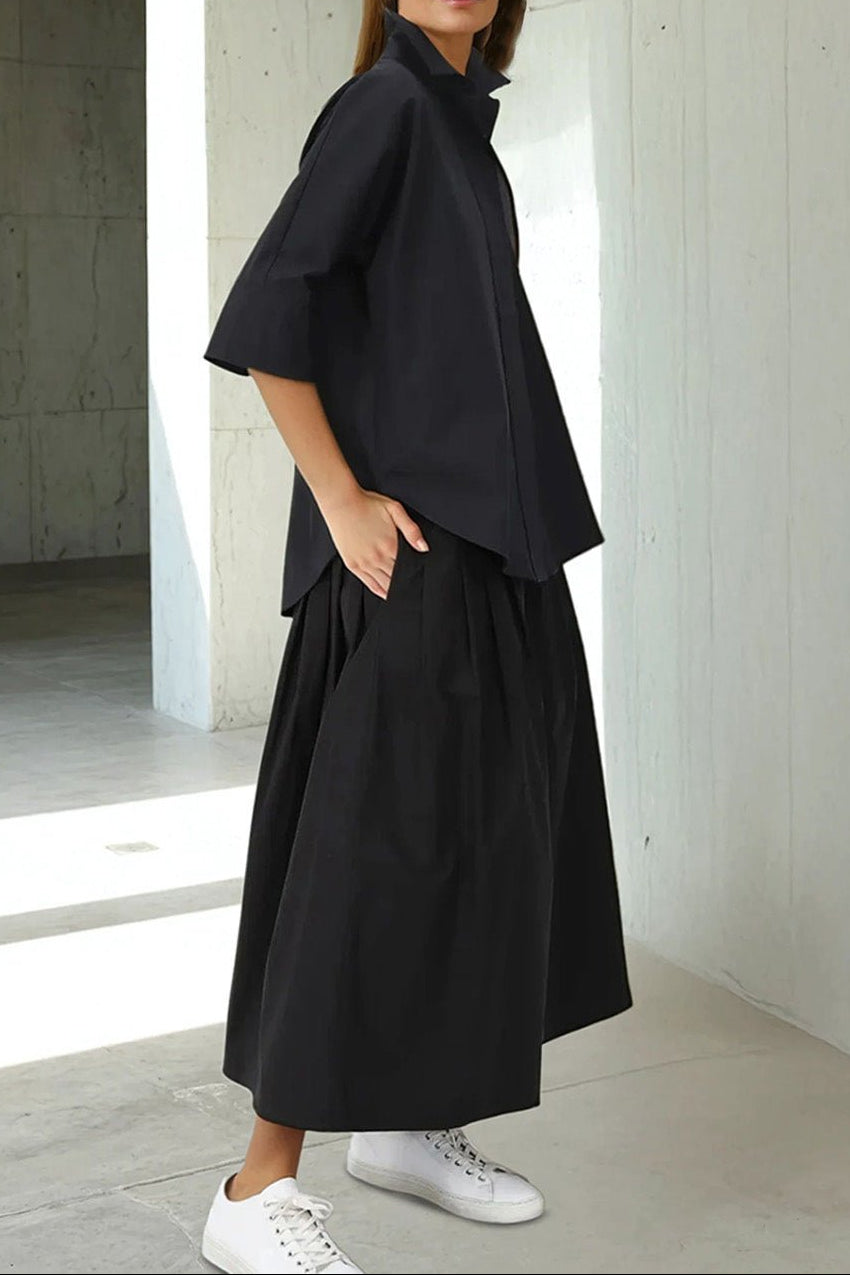 LILOU PLEATED SKIRT IN ITALIAN POPLIN STRETCH - Jarbo