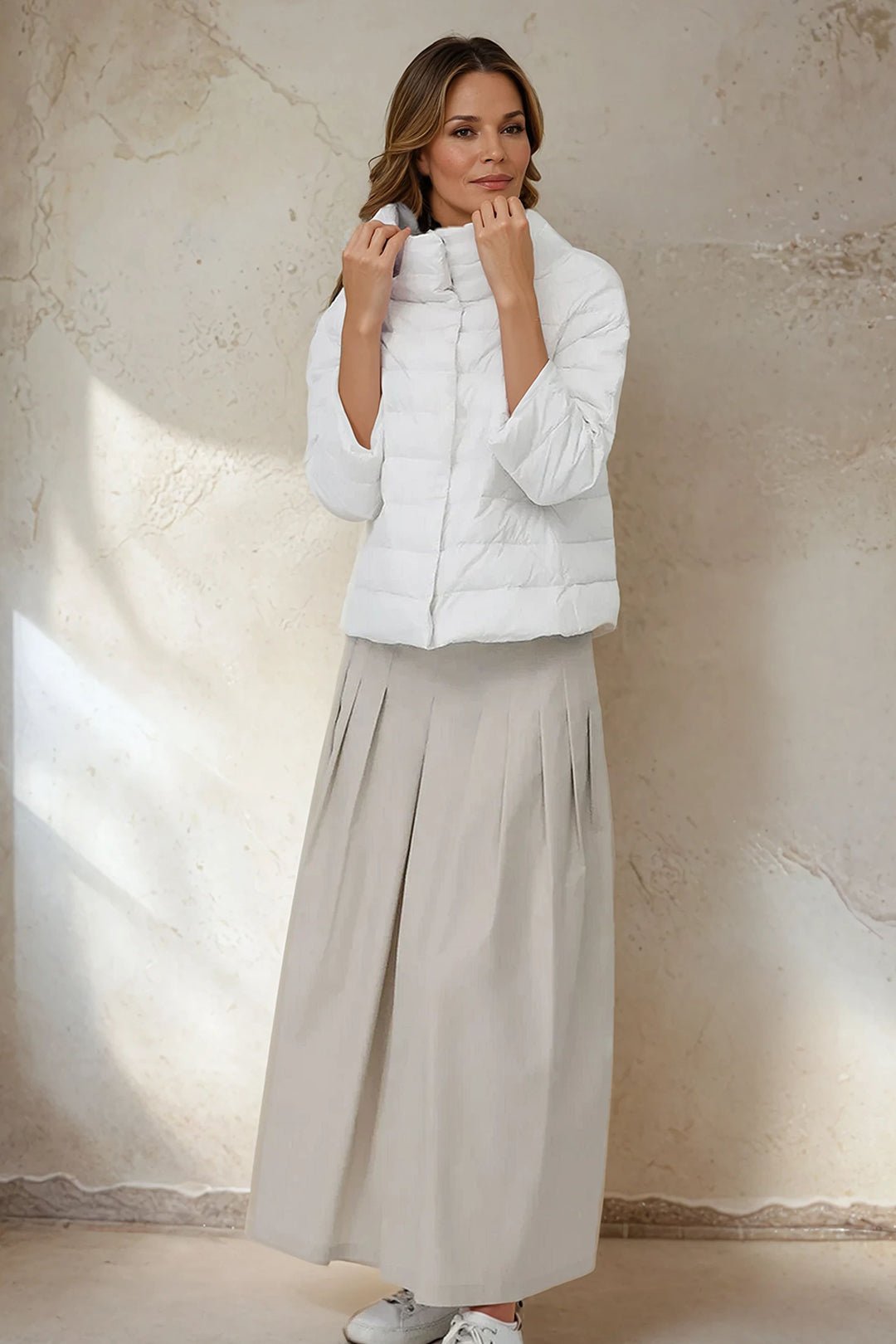 LILOU PLEATED SKIRT IN ITALIAN POPLIN STRETCH - Jarbo
