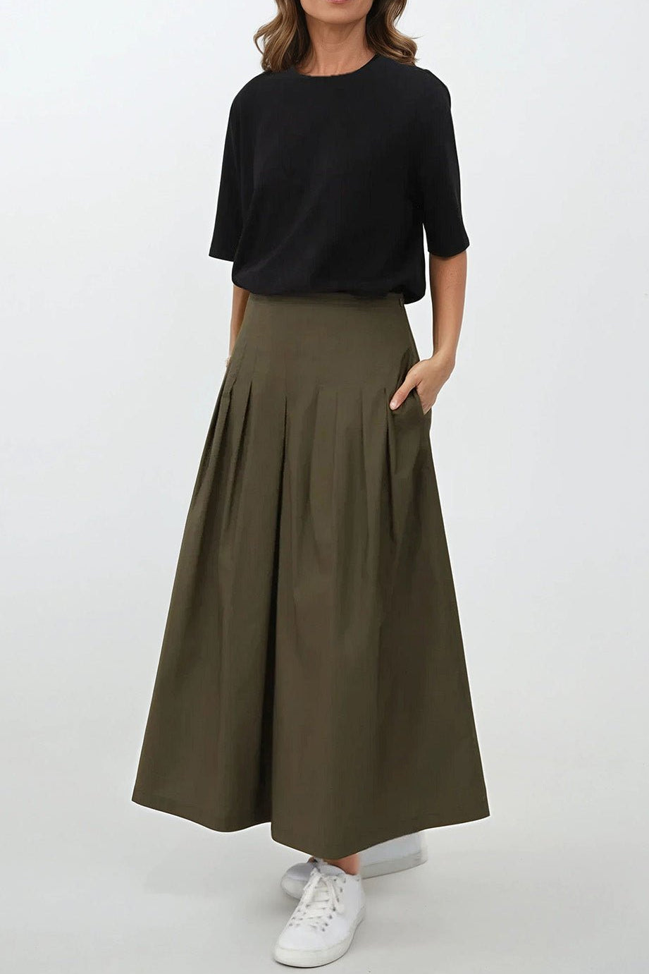 LILOU PLEATED SKIRT IN ITALIAN POPLIN STRETCH - Jarbo