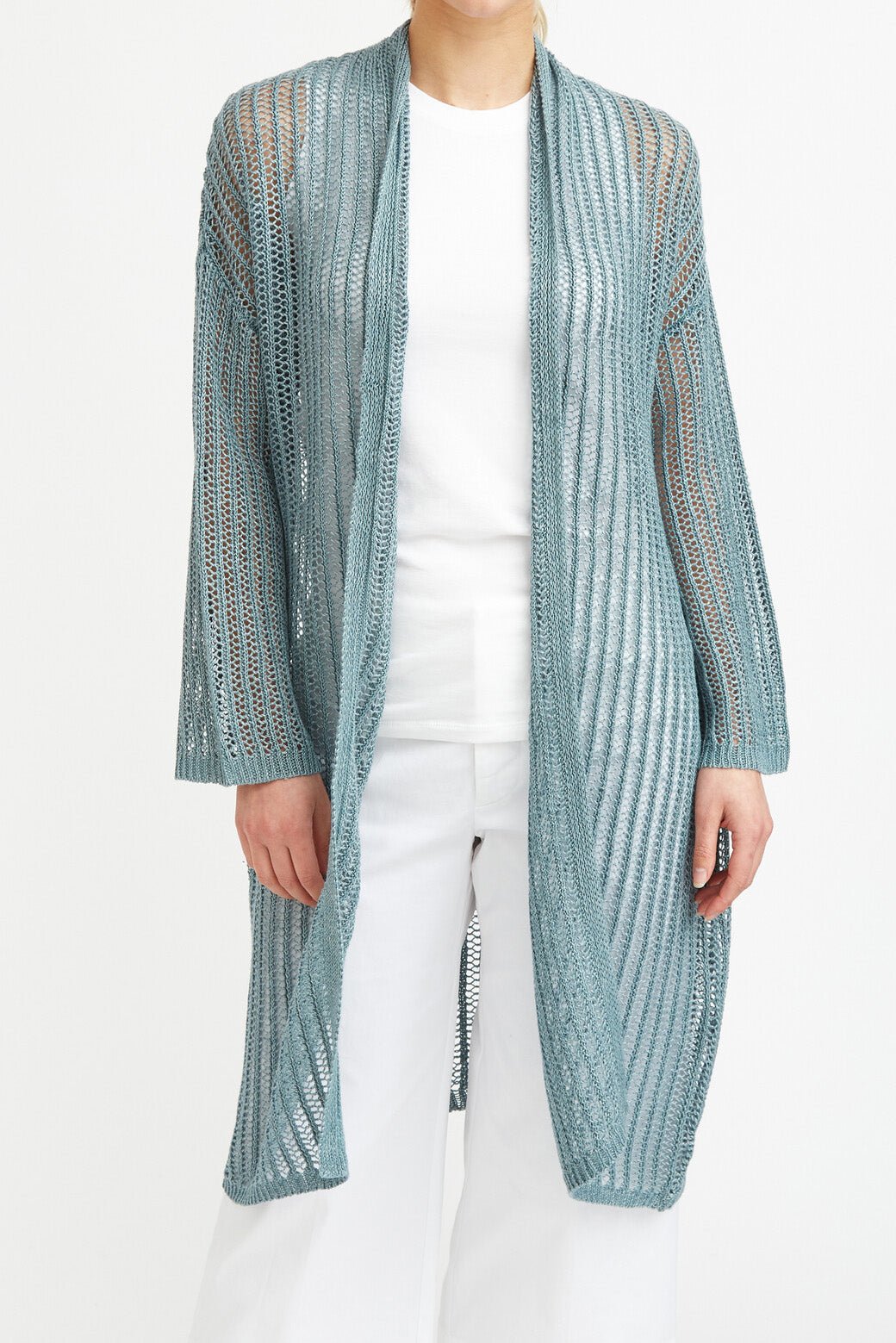 LONG LINE CARDIGAN IN OPEN ITALIAN LINEN KNIT - Jarbo