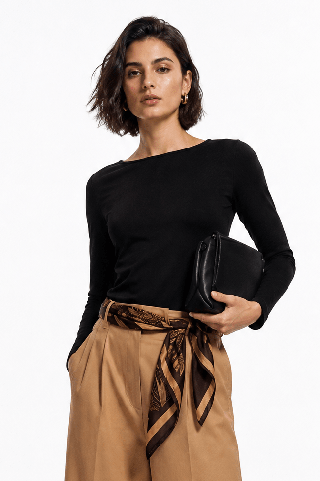 LONG SLEEVE BATEAU NECK IN PIMA COTTON STRETCH - Jarbo