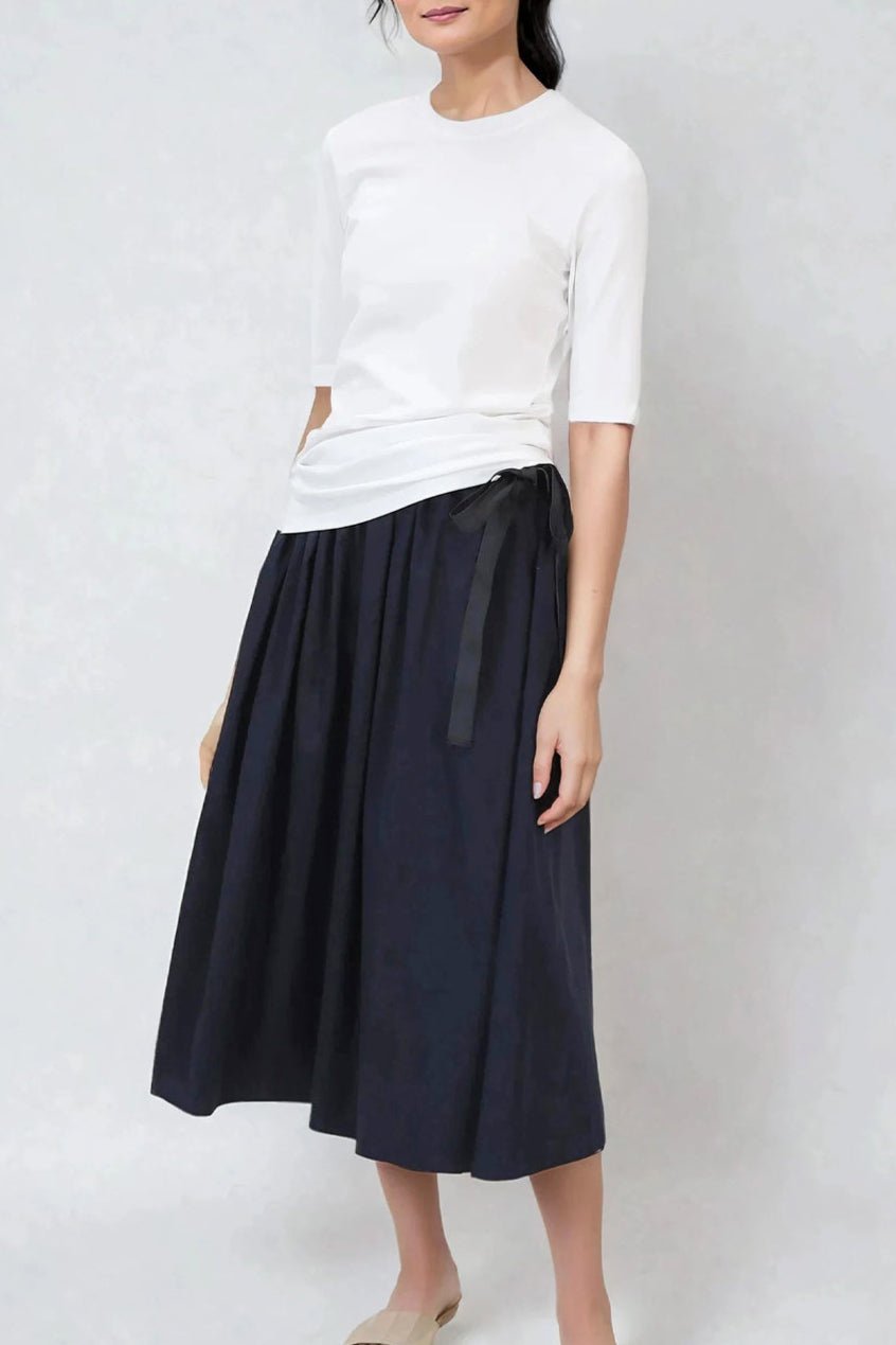 MAEVE ADJUSTABLE EASY DRAWSTRING SKIRT IN COTTON NAVY - Jarbo