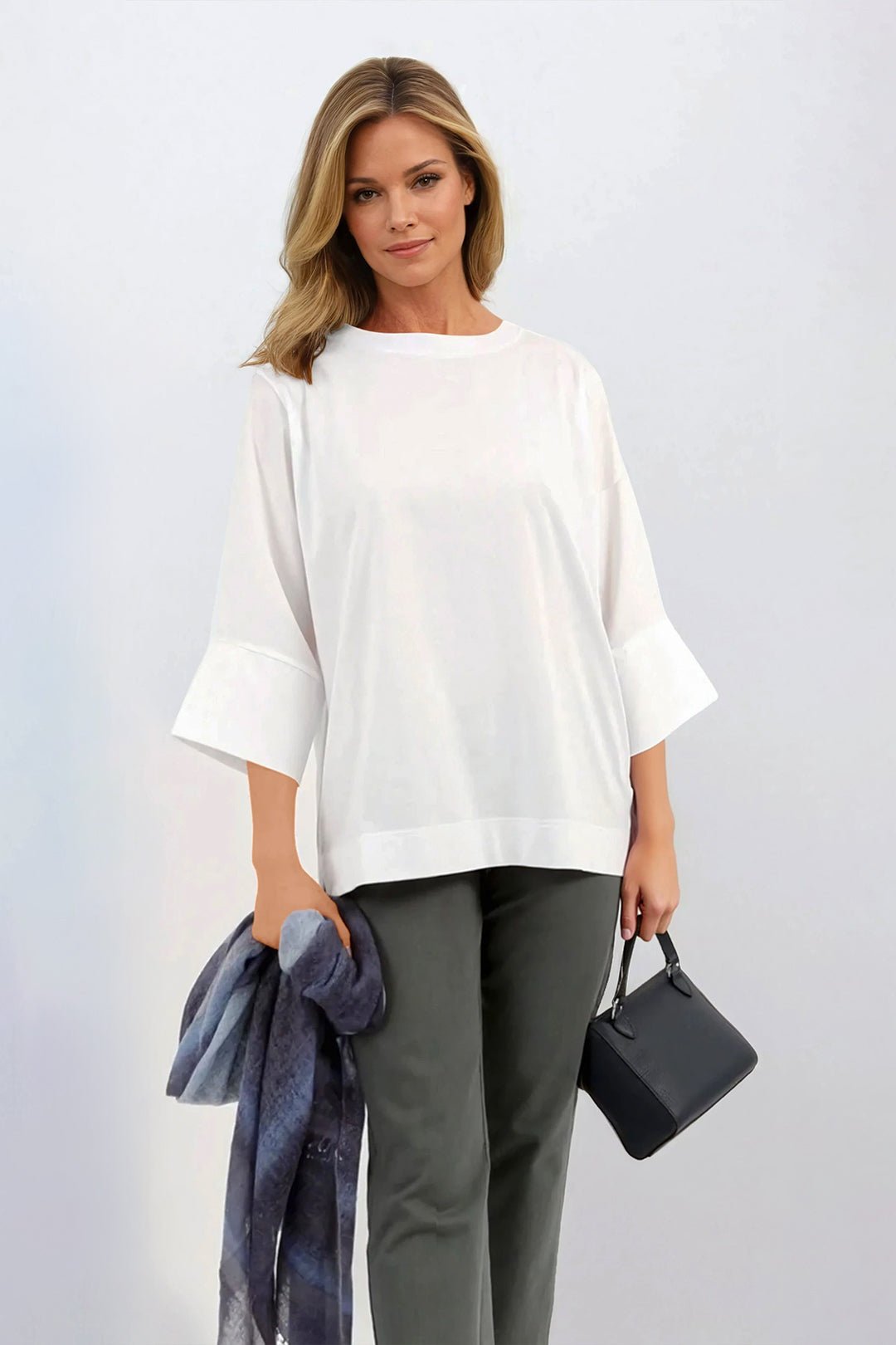 MANDA WIDE CUFF TOP IN ITALIAN JERSEY AND POPLIN COTTON - Jarbo