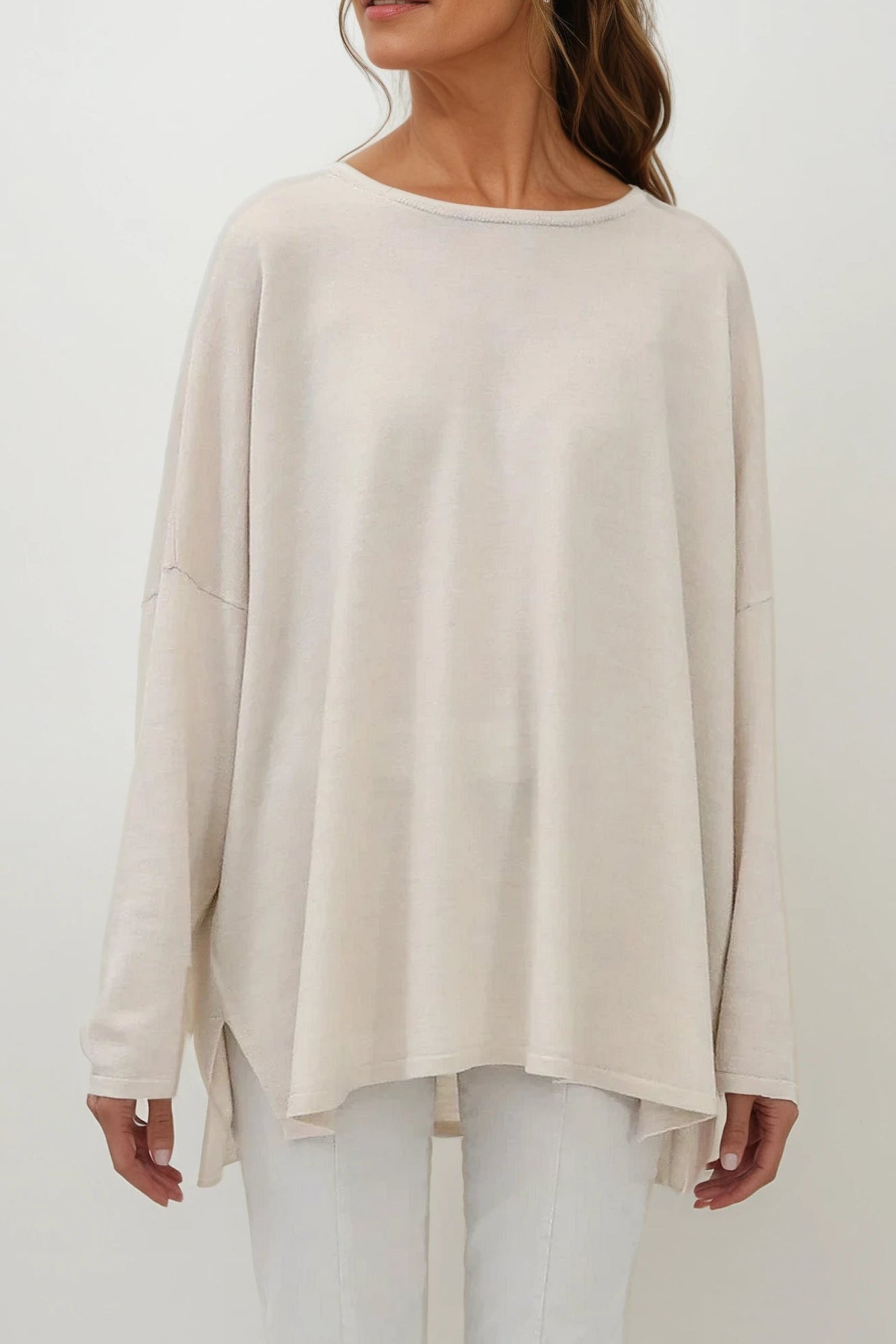 MATTEO OVERSIZED LONG SLEEVE CREW IN FINE ITALIAN MERINO - Jarbo