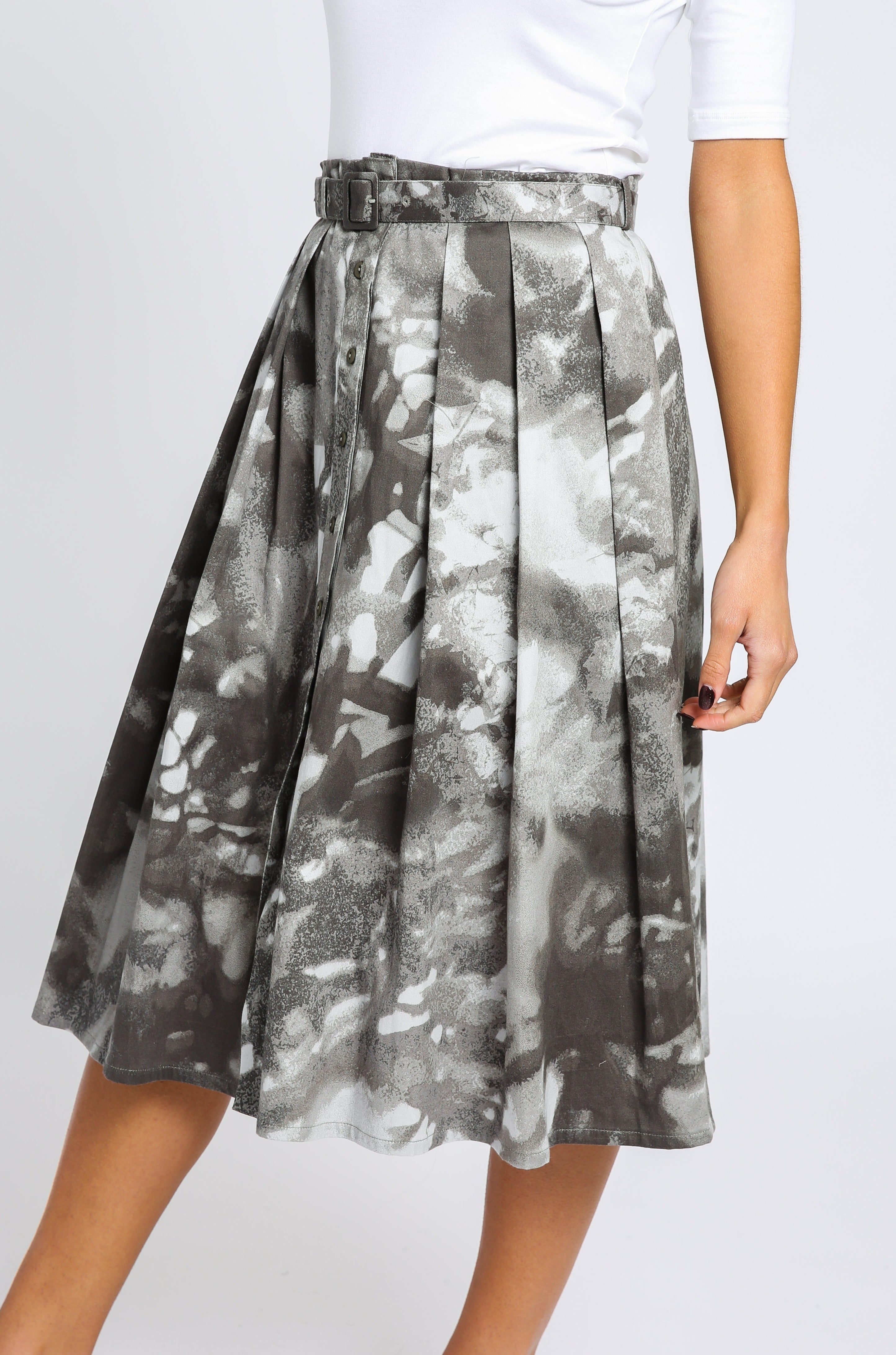MAVIS PLEATED SKIRT IN COTTON STRETCH CHARCOAL DREAM - Jarbo
