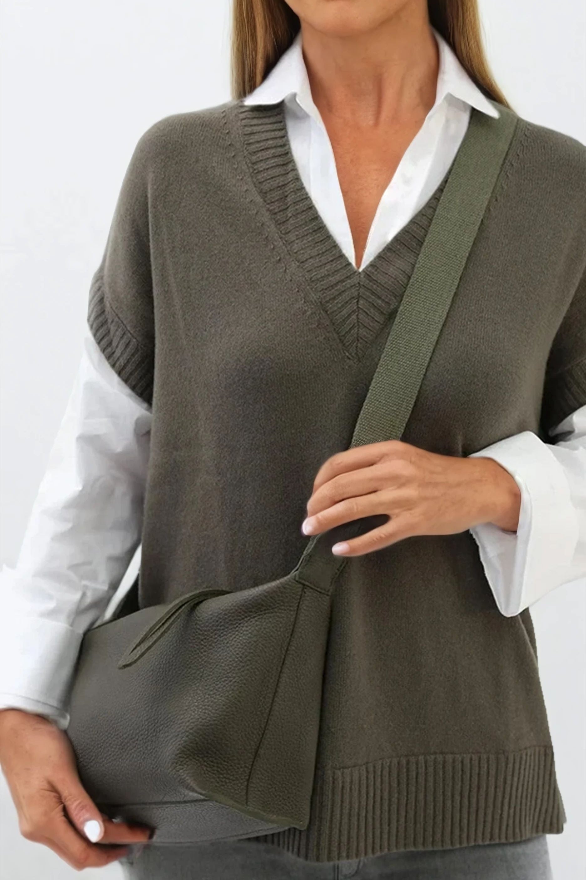 MAXIE SHIRTED VEST IN MERINO CASHMERE ZEGNA BARUFFA YARN WITH ITALIAN COTTON POPLIN