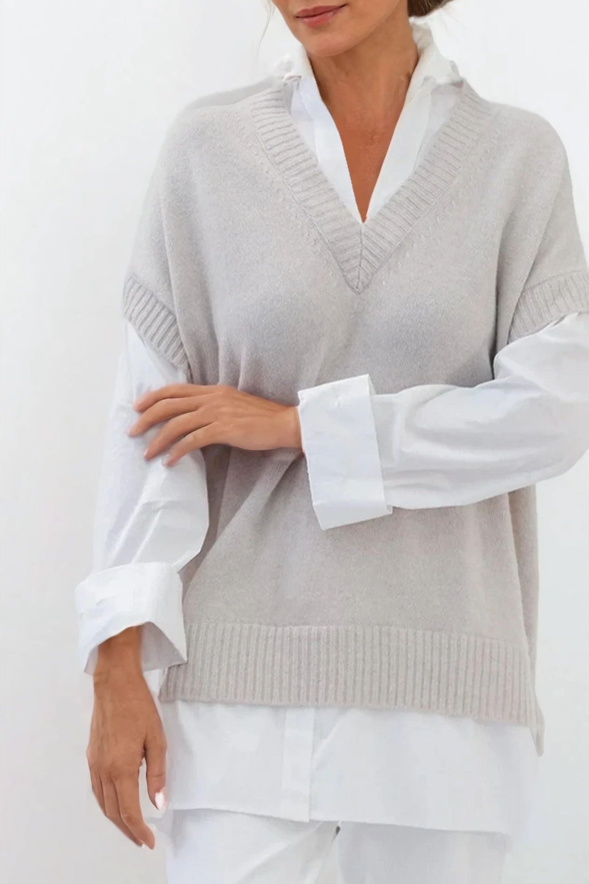 MAXIE SHIRTED VEST IN MERINO CASHMERE ZEGNA BARUFFA YARN WITH ITALIAN COTTON POPLIN