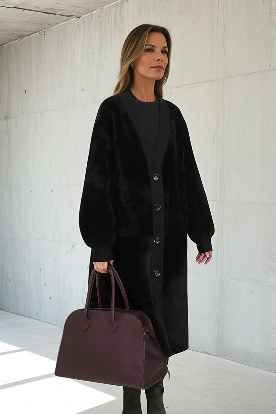 LONG ITALIAN SHEARLING BUTTON COAT