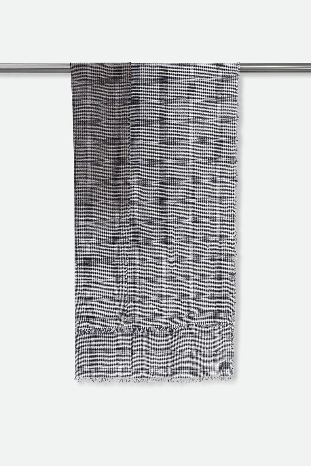 NAVY BLUE HOUNDSTOOTH ITALIAN CASHMERE SCARF - Jarbo