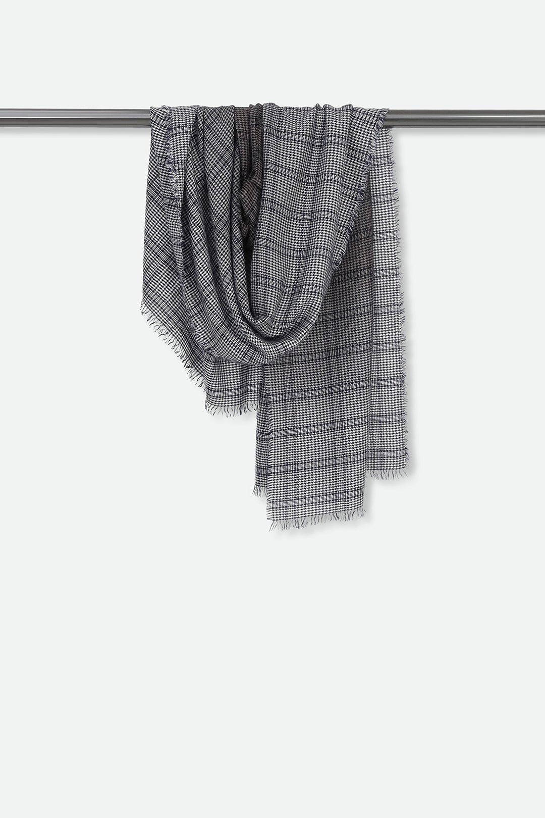 NAVY BLUE HOUNDSTOOTH ITALIAN CASHMERE SCARF - Jarbo