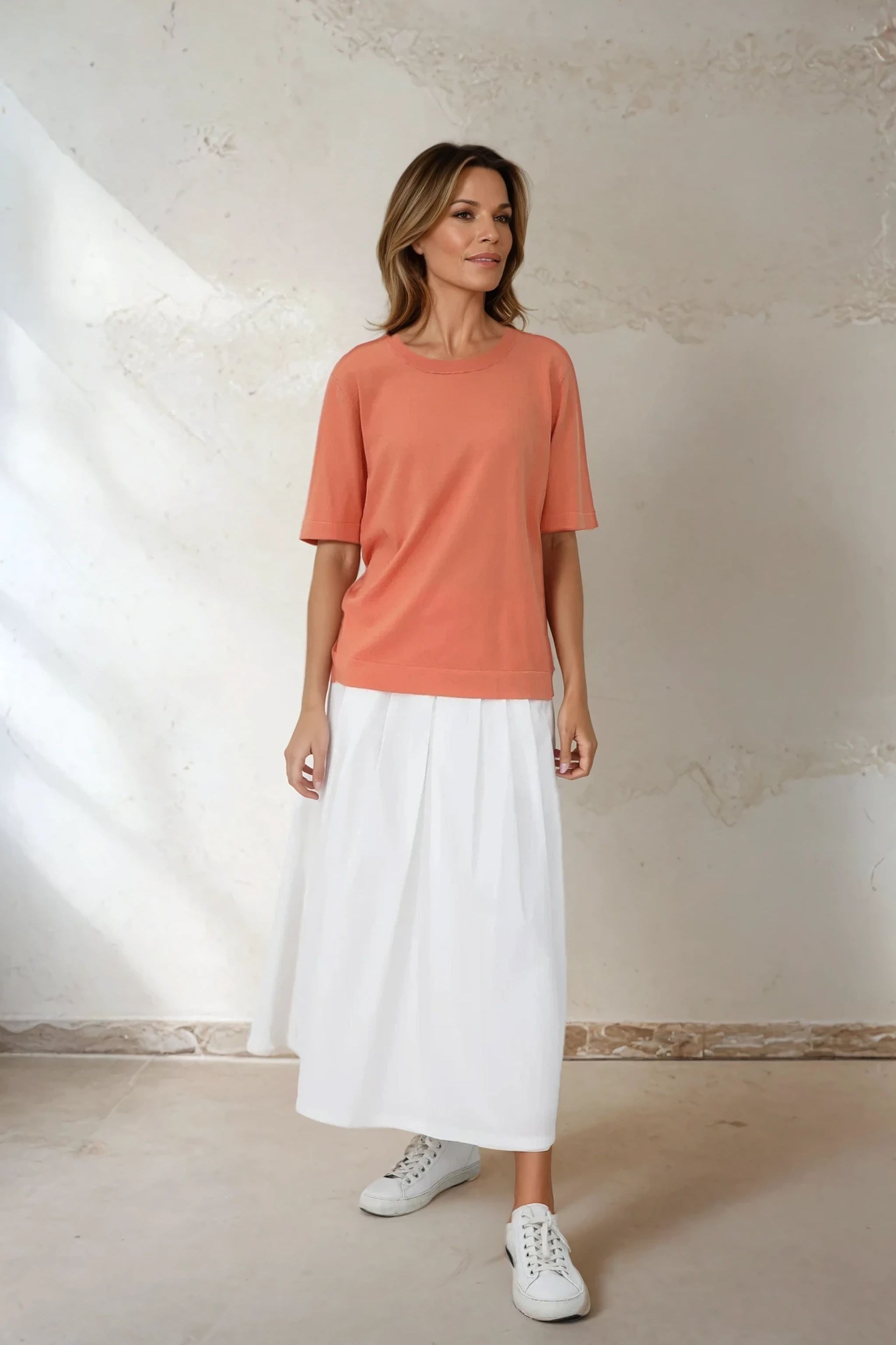 NICO TENNIS ELBOW SLEEVE CREW IN FINE GAUGE ITALIAN SILK COTTON - Jarbo