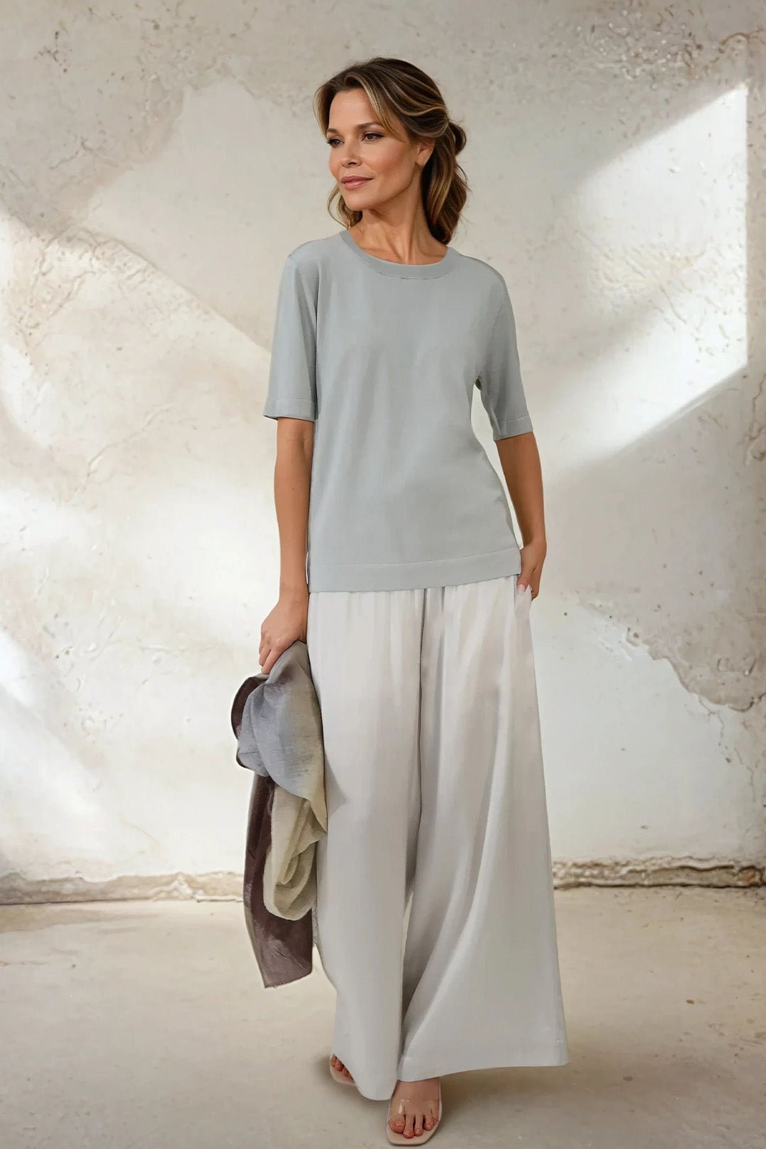 NICO TENNIS ELBOW SLEEVE CREW IN FINE GAUGE ITALIAN SILK COTTON - Jarbo