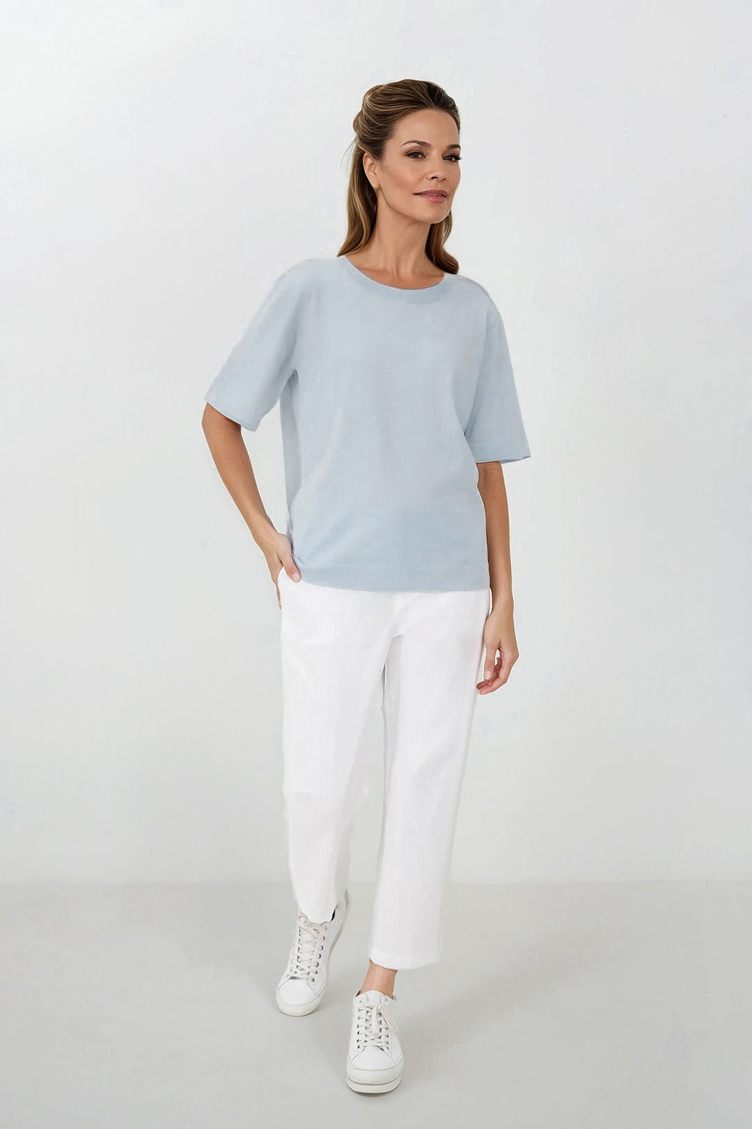 NICO TENNIS ELBOW SLEEVE CREW IN FINE GAUGE ITALIAN SILK COTTON - Jarbo