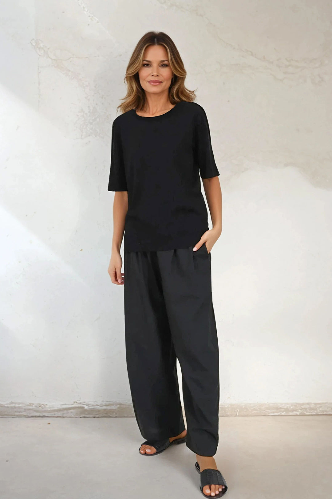 NICO TENNIS ELBOW SLEEVE CREW IN FINE GAUGE ITALIAN SILK COTTON