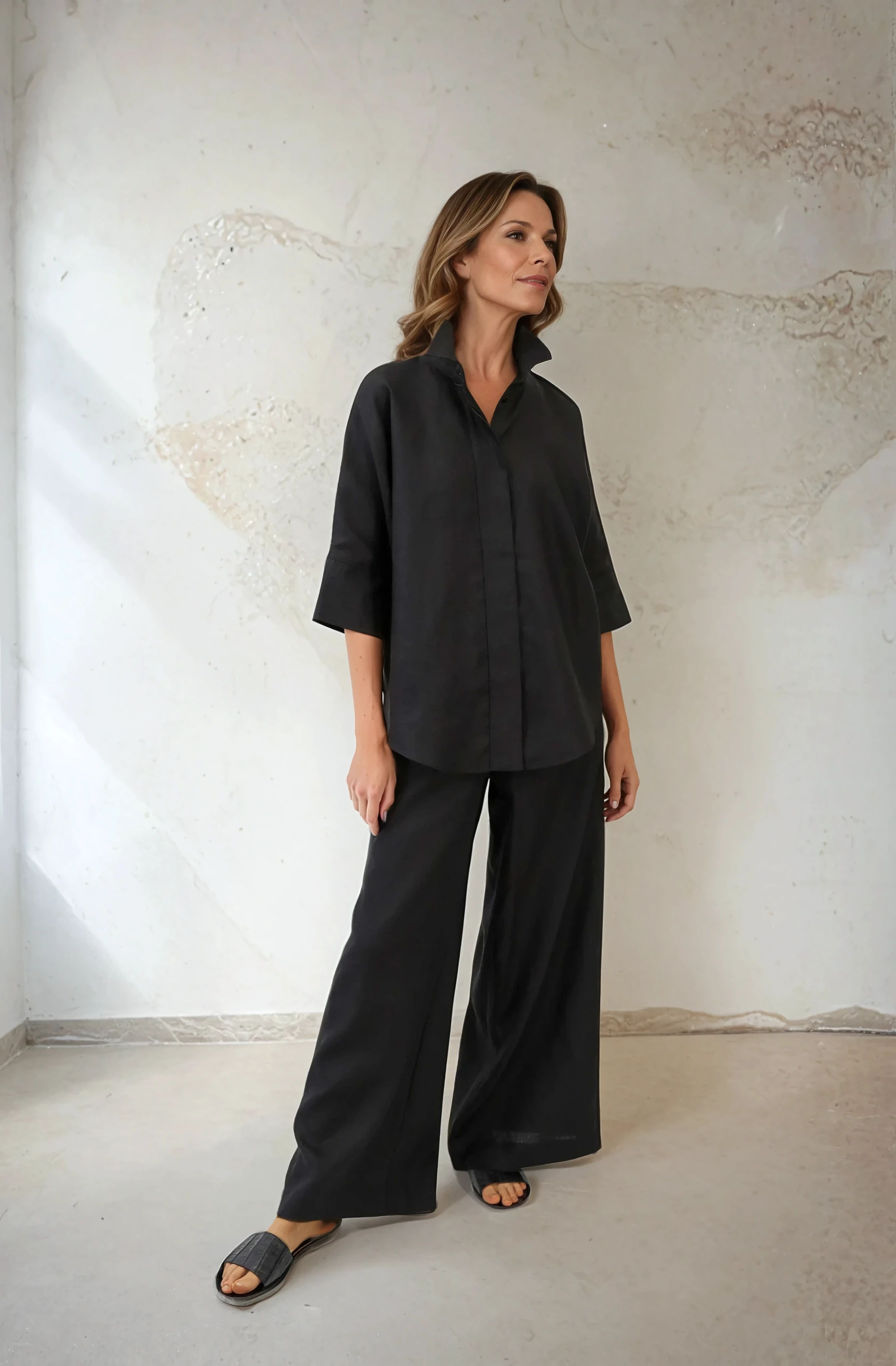 PALMETTO WIDE LEG PULL ON PANT IN ITALIAN LINEN - Jarbo