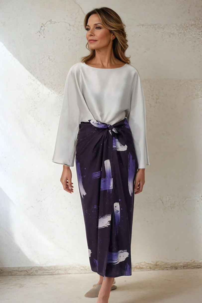 PAREO SKIRT IN HAND - DYED SILK VIOLET BRUSHSTROKE - Jarbo