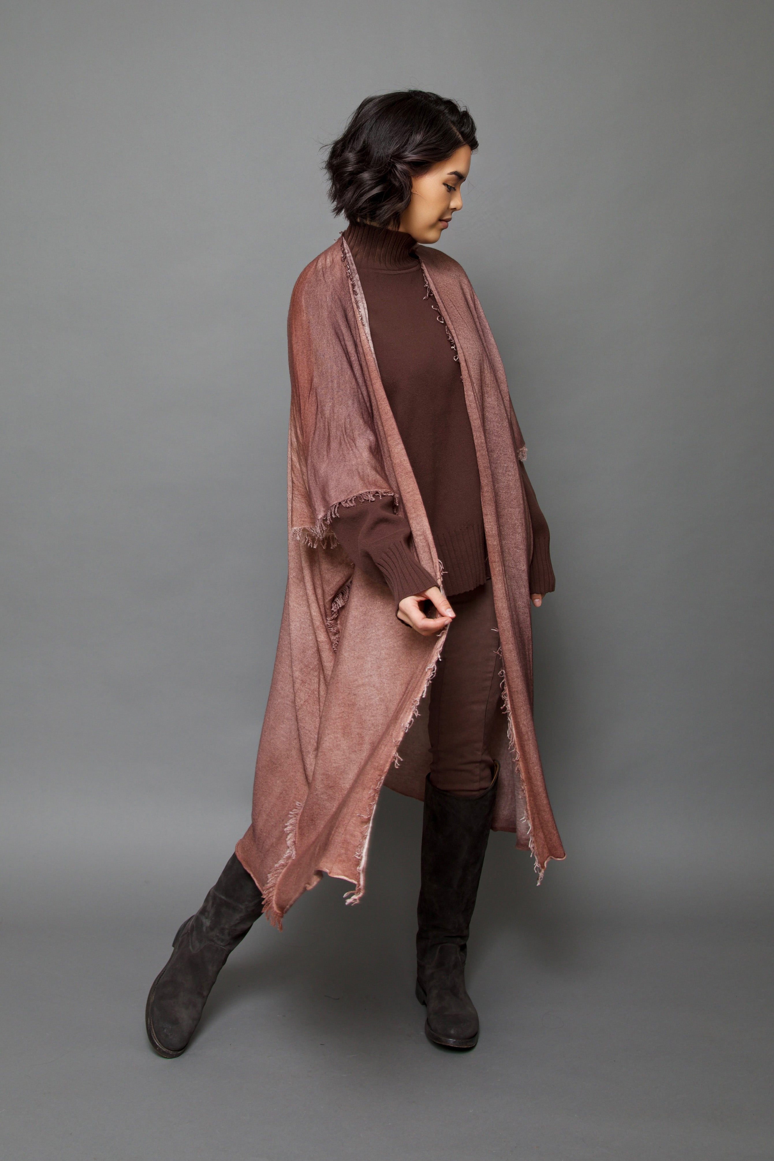 PATNA CARDIGAN IN HAND-DYED CASHMERE EARTHEN BROWN - Jarbo