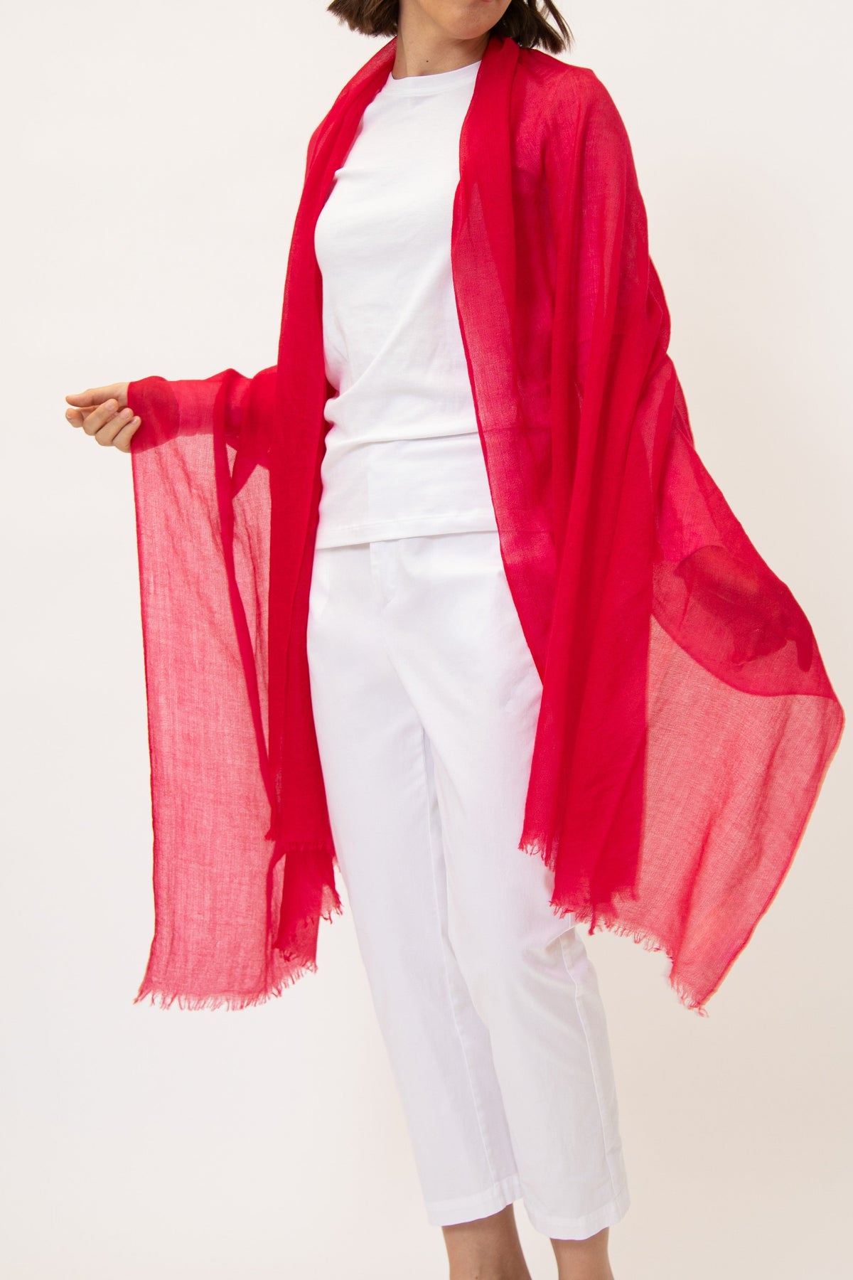 PINK RASPBERRY LIGHTWEIGHT SCARF IN HAND DYED CASHMERE - Jarbo