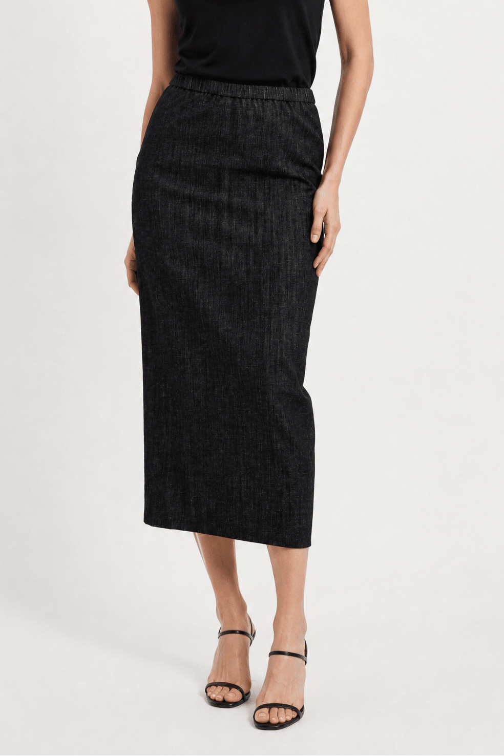 PISA LONG KICK PLEAT SKIRT IN STRETCH DENIM - Jarbo