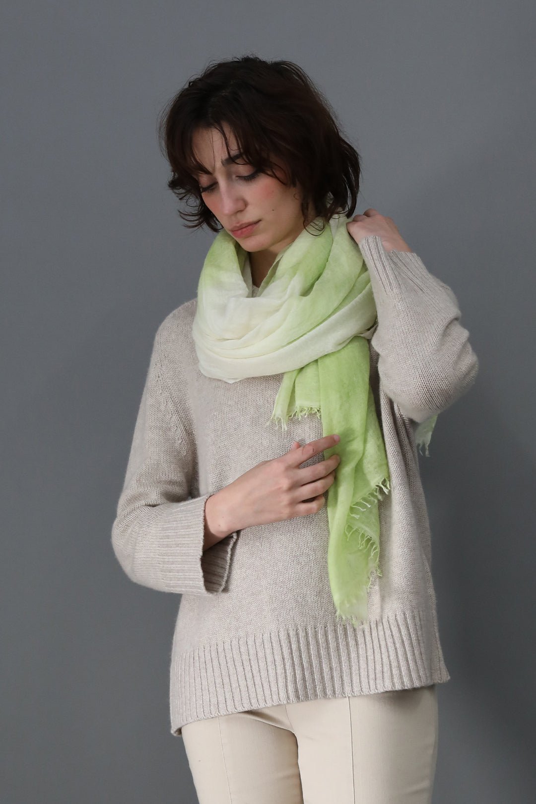 PRIMAVERA GREEN SCARF IN HAND DYED CASHMERE - Jarbo