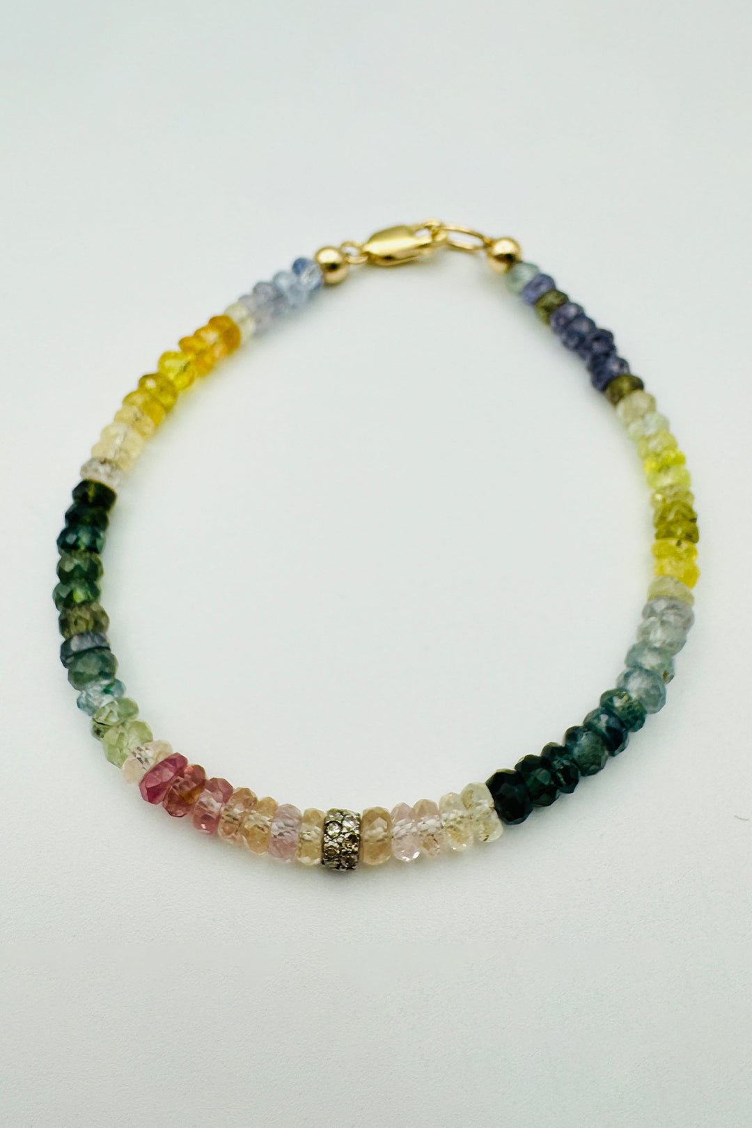 RAINBOW SAPPHIRE BRACELET WITH DOUBLE DIAMOND BEAD  - Jarbo