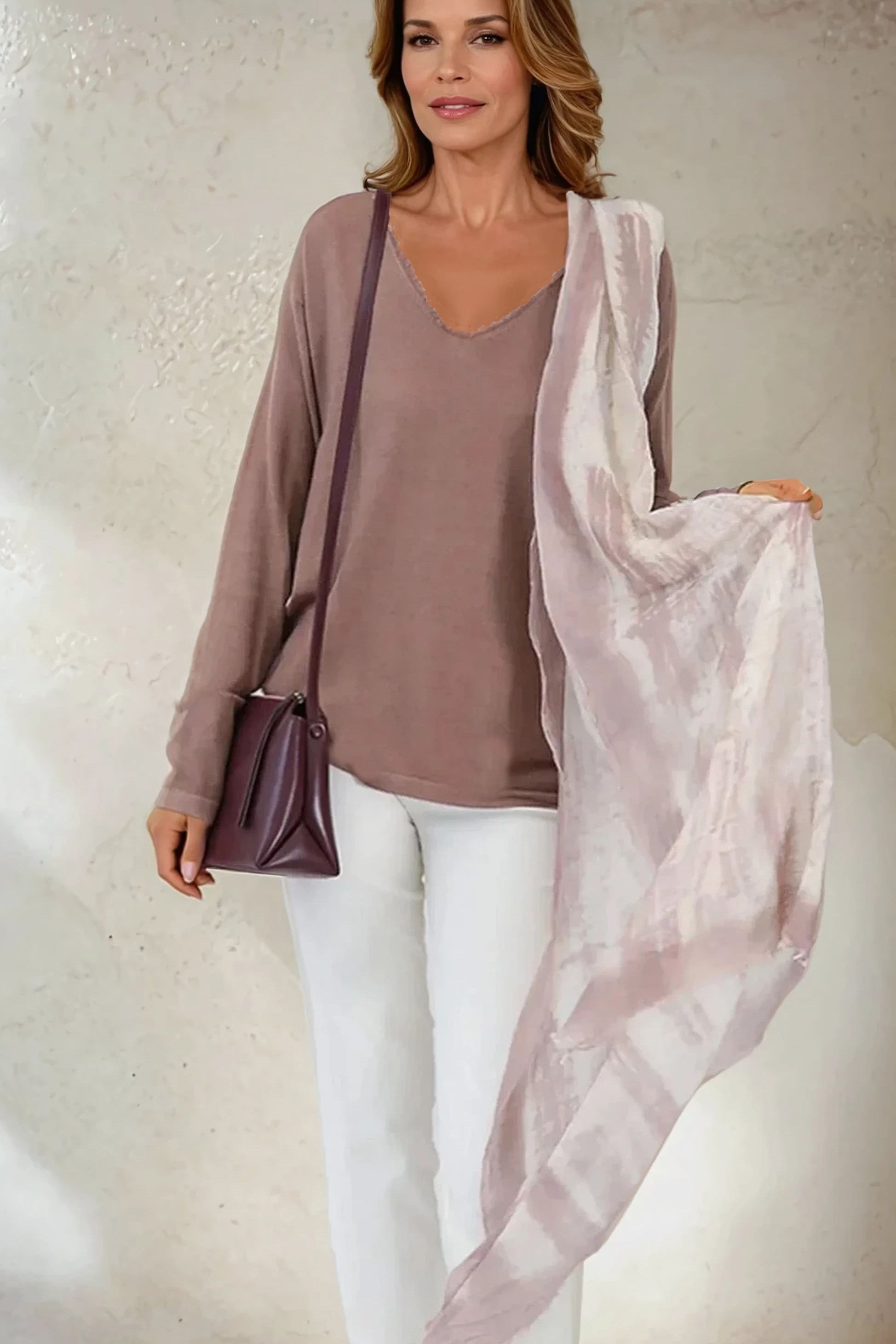 ROWAN OVAL V FRINGE NECK IN HAND - DYED CASHMERE - Jarbo