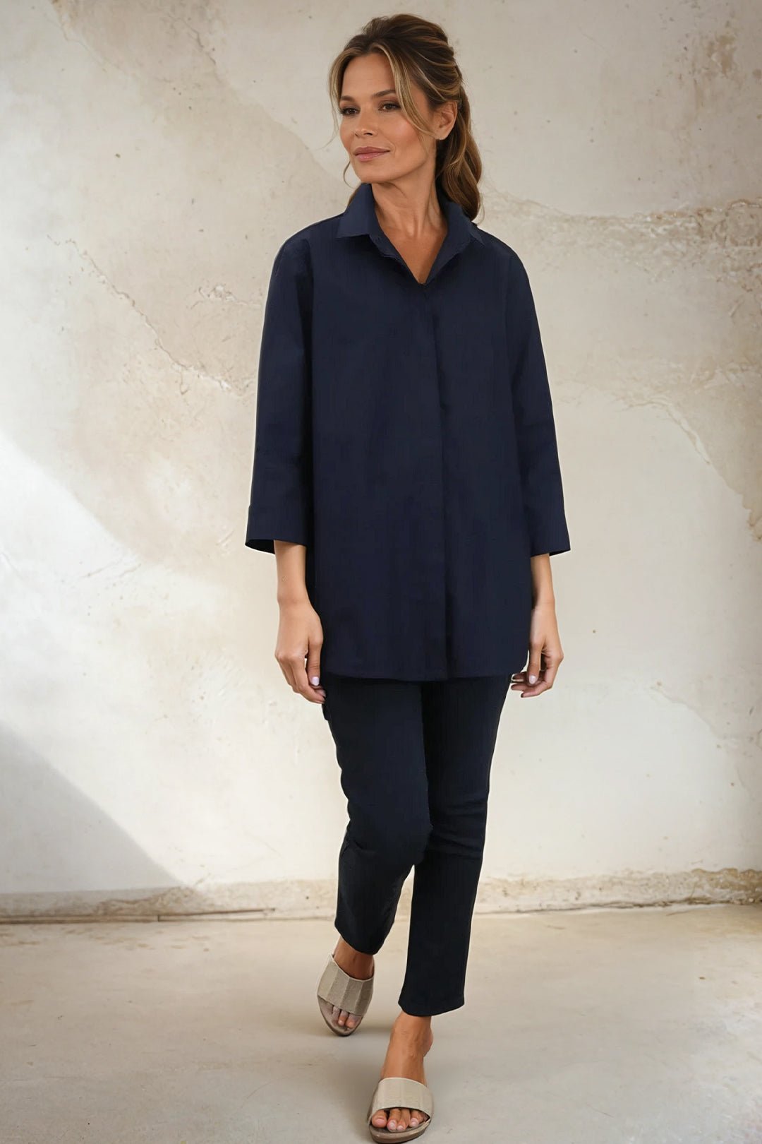 SADIE 3/4 SLEEVE SHIRT IN ITALIAN COTTON POPLIN STRETCH - Jarbo