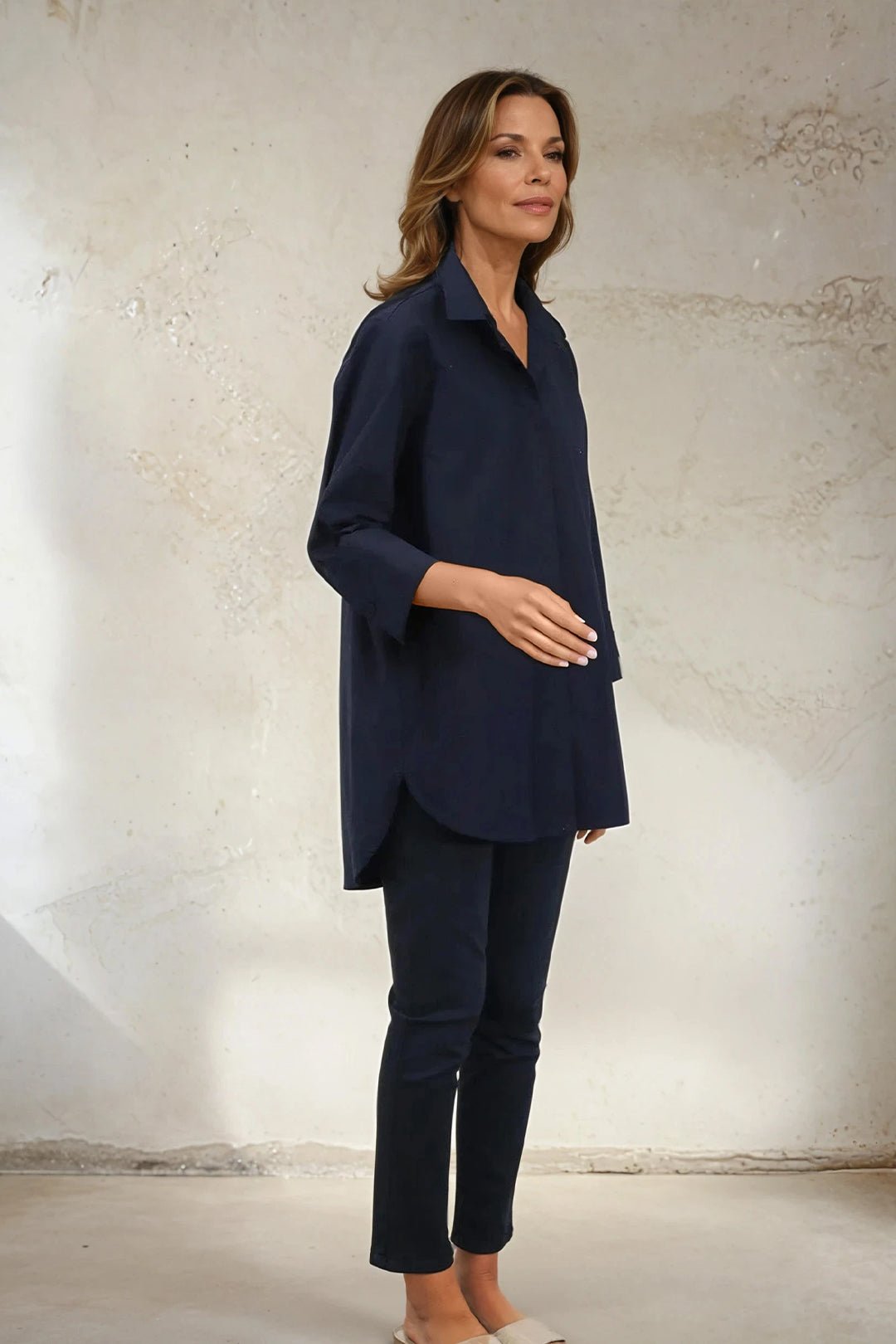 SADIE 3/4 SLEEVE SHIRT IN ITALIAN COTTON POPLIN STRETCH - Jarbo