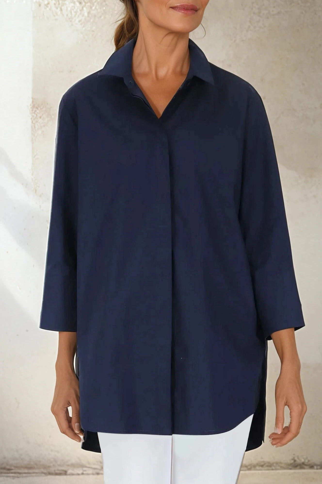 SADIE 3/4 SLEEVE SHIRT IN ITALIAN COTTON POPLIN STRETCH - Jarbo