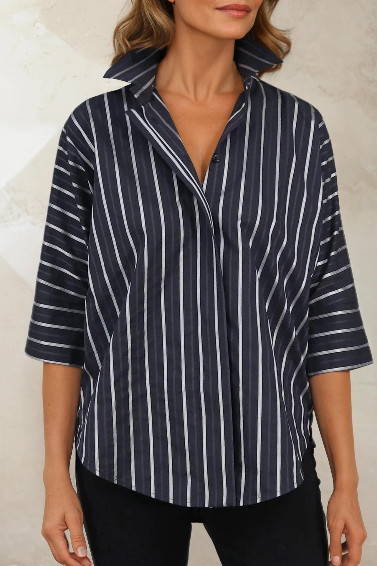 SAHANA DOLMAN IN ITALIAN COTTON BLACK STRIPE JACQUARD - Jarbo