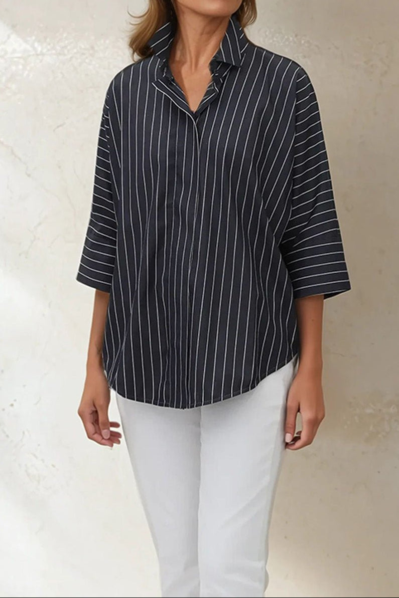 SAHANA DOLMAN IN ITALIAN COTTON CHARCOAL STRIPE JACQUARD - Jarbo