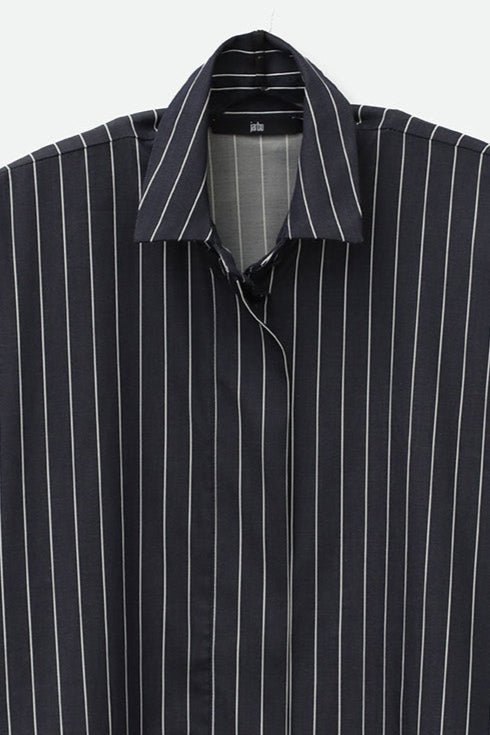 SAHANA DOLMAN IN ITALIAN COTTON CHARCOAL STRIPE JACQUARD - Jarbo