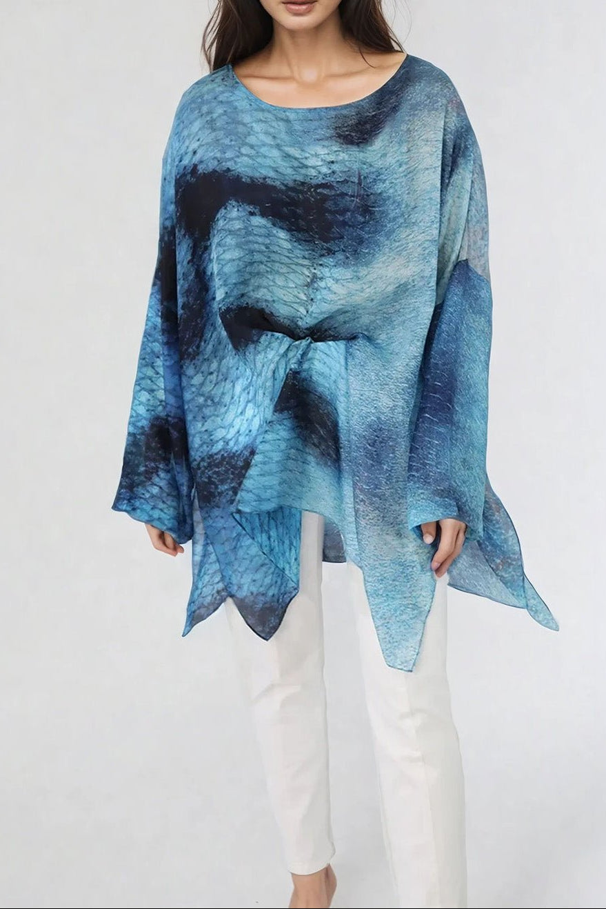 SAMIRA ONE - SIZE TUNIC IN LIGHTWEIGHT PRINTED SILK VOILE SEASIDE - Jarbo