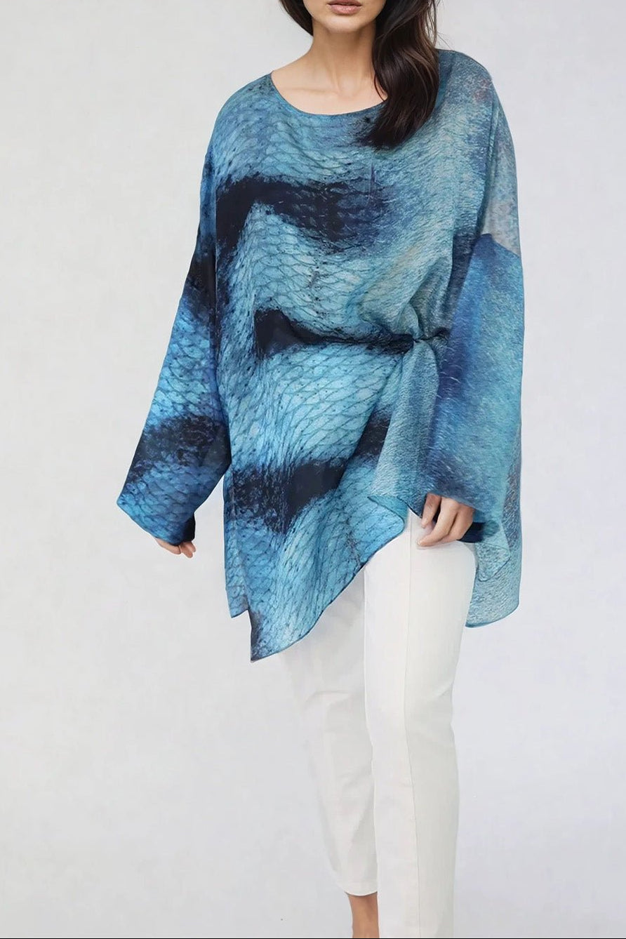 SAMIRA ONE - SIZE TUNIC IN LIGHTWEIGHT PRINTED SILK VOILE SEASIDE - Jarbo