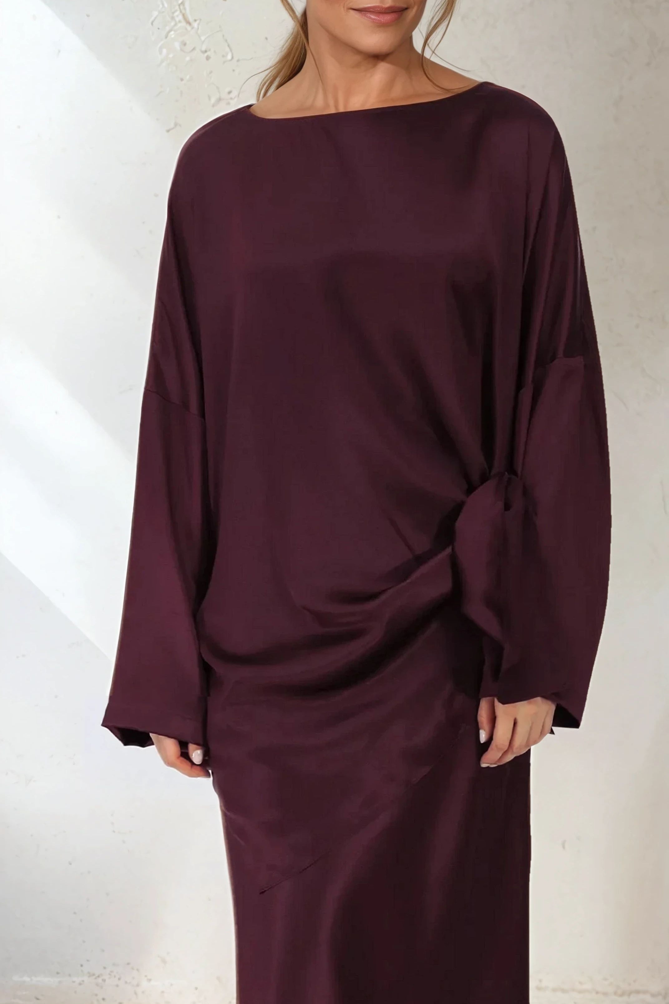 SAMIRA ONE-SIZE TUNIC IN SILK CHARMEUSE BORDEAUX