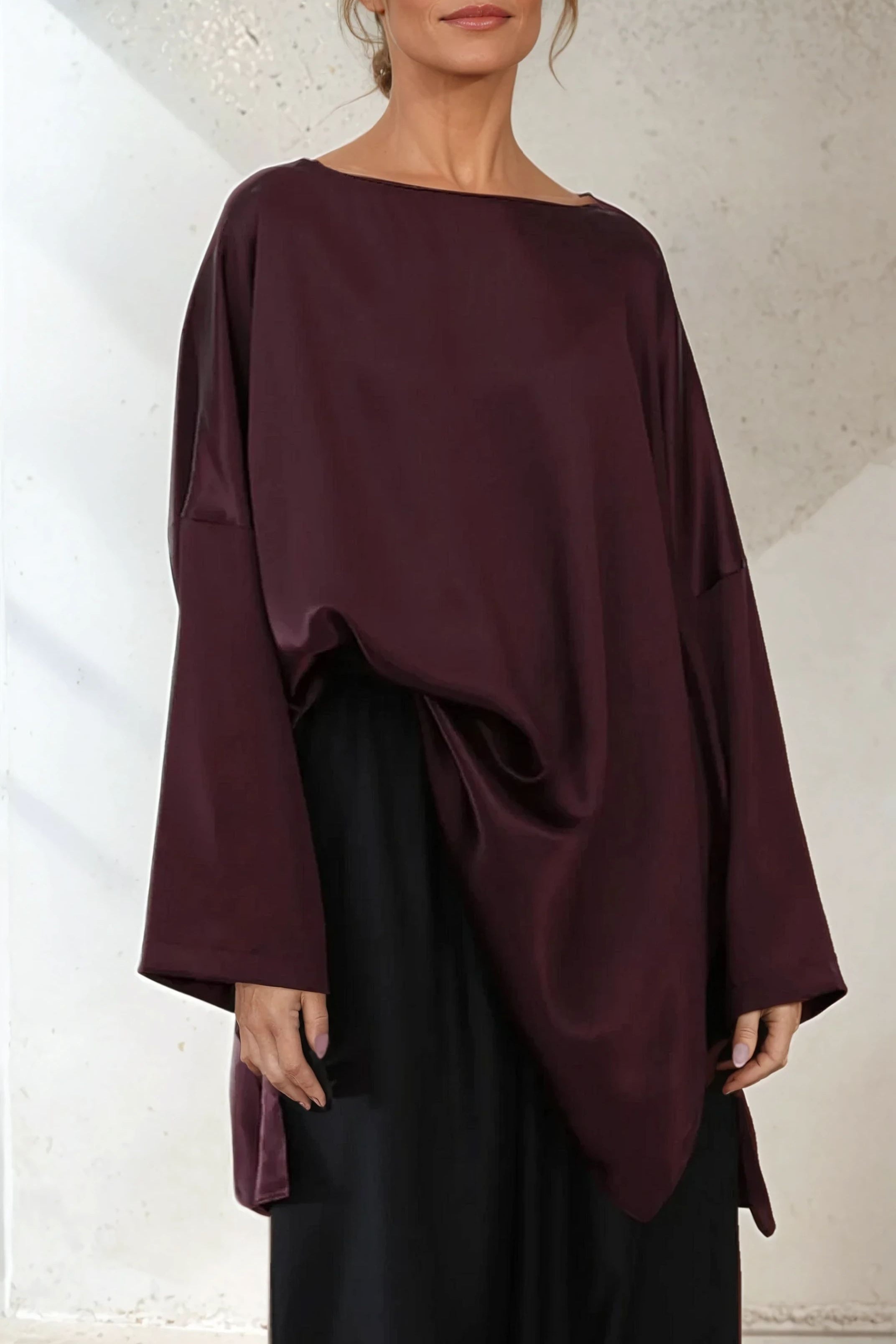 SAMIRA ONE-SIZE TUNIC IN SILK CHARMEUSE BORDEAUX