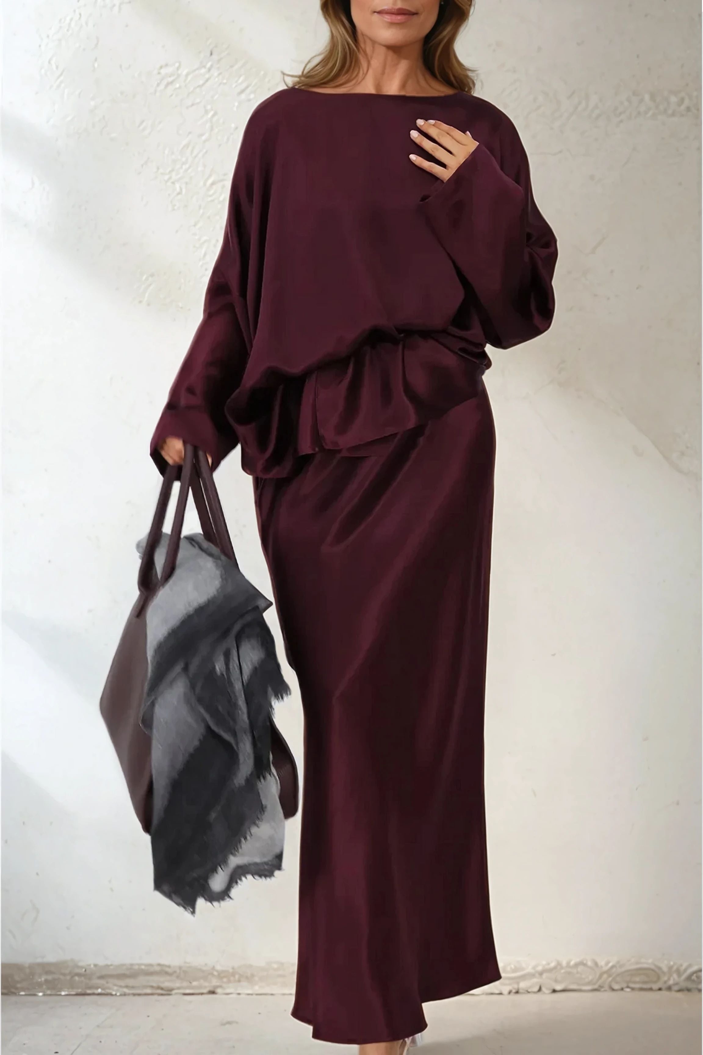 SAMIRA ONE-SIZE TUNIC IN SILK CHARMEUSE BORDEAUX